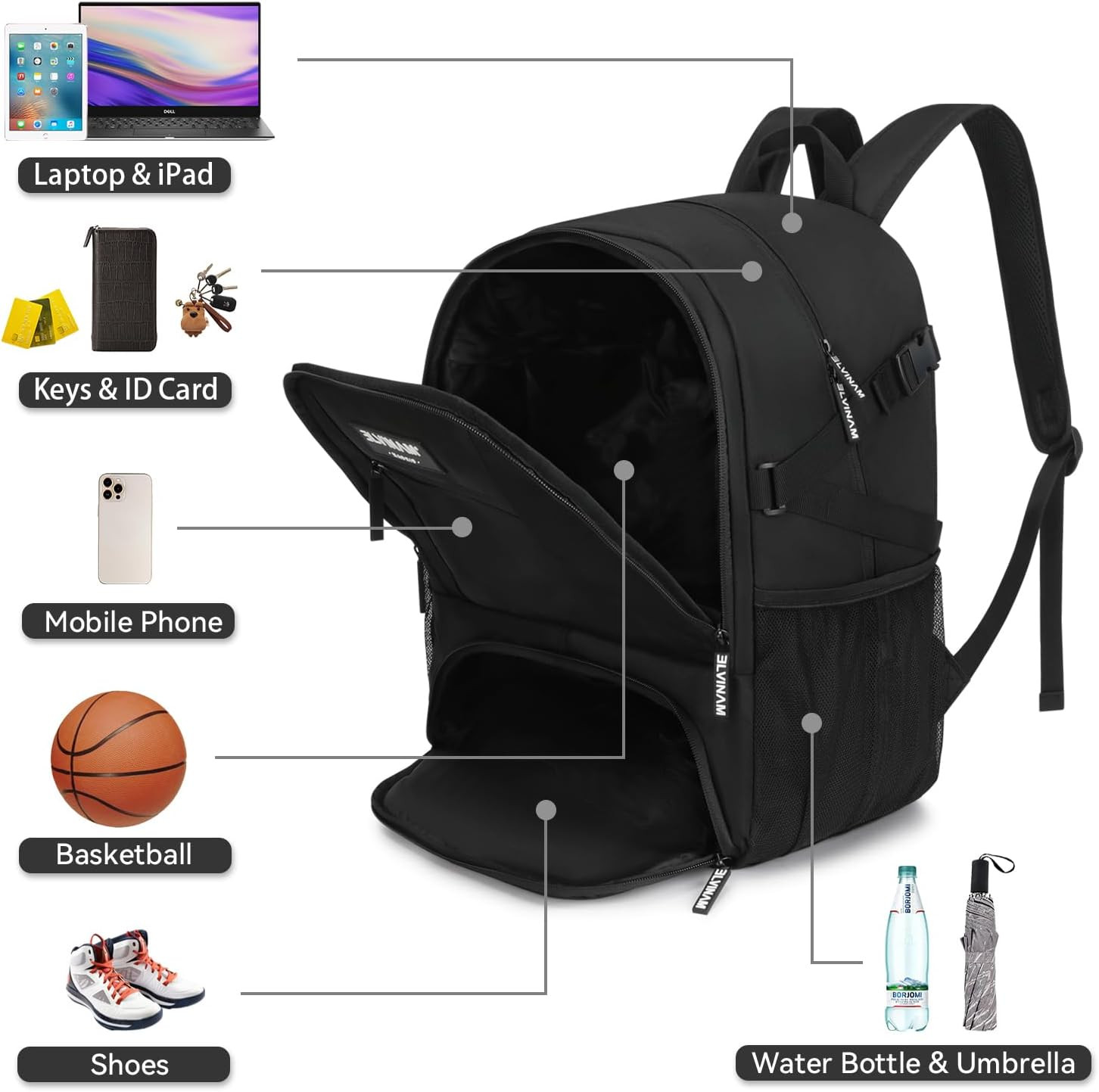 Basketball Backpack with Ball Holder & Shoe Compartment, Large Sports Bag for Me