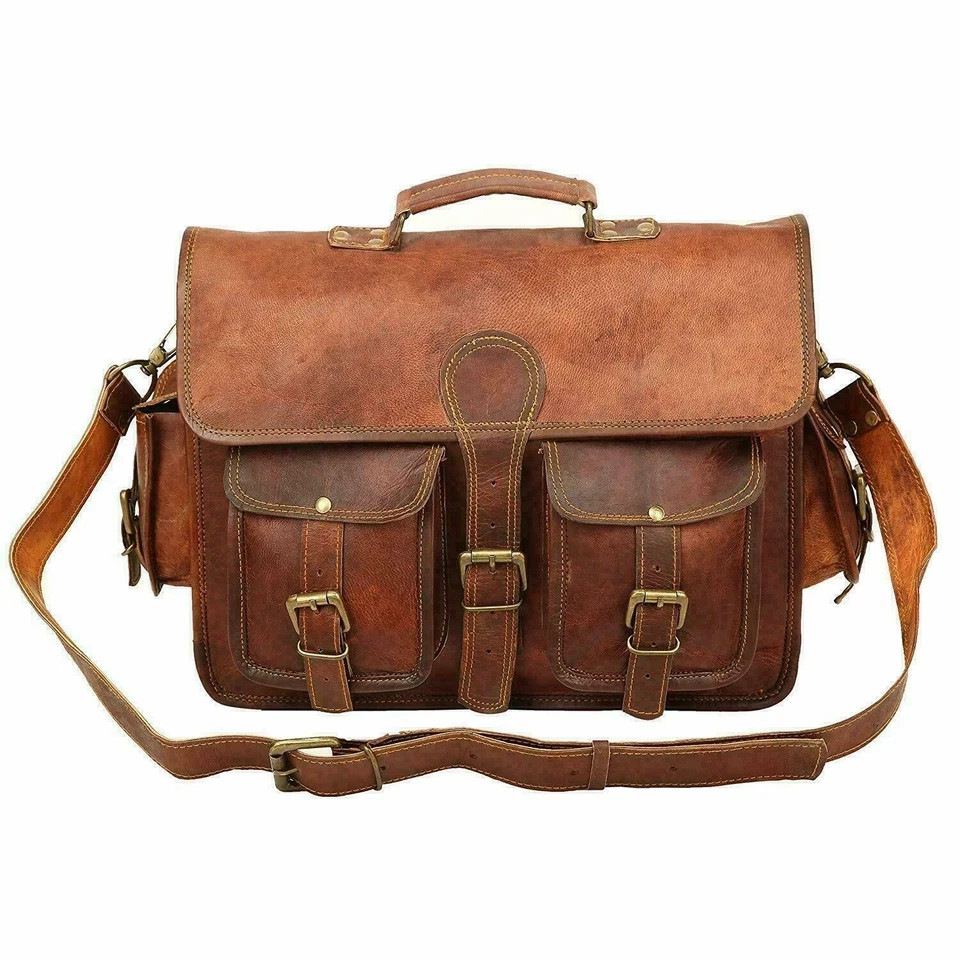 Genuine Goat Leather Messenger Bag Laptop Briefcase Handmade