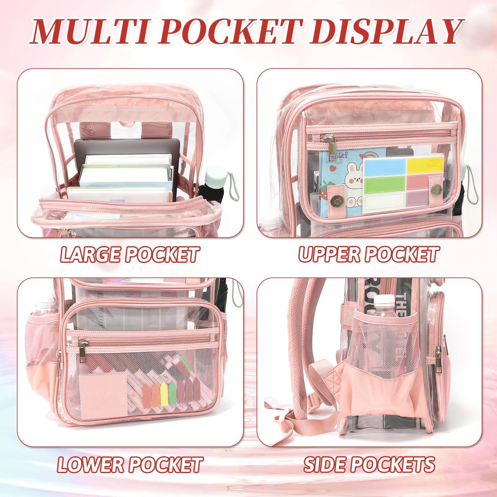 Clear Backpack 17x13x5.5in Heavy Duty PVC Transparent Bookbag – Stadium Approved