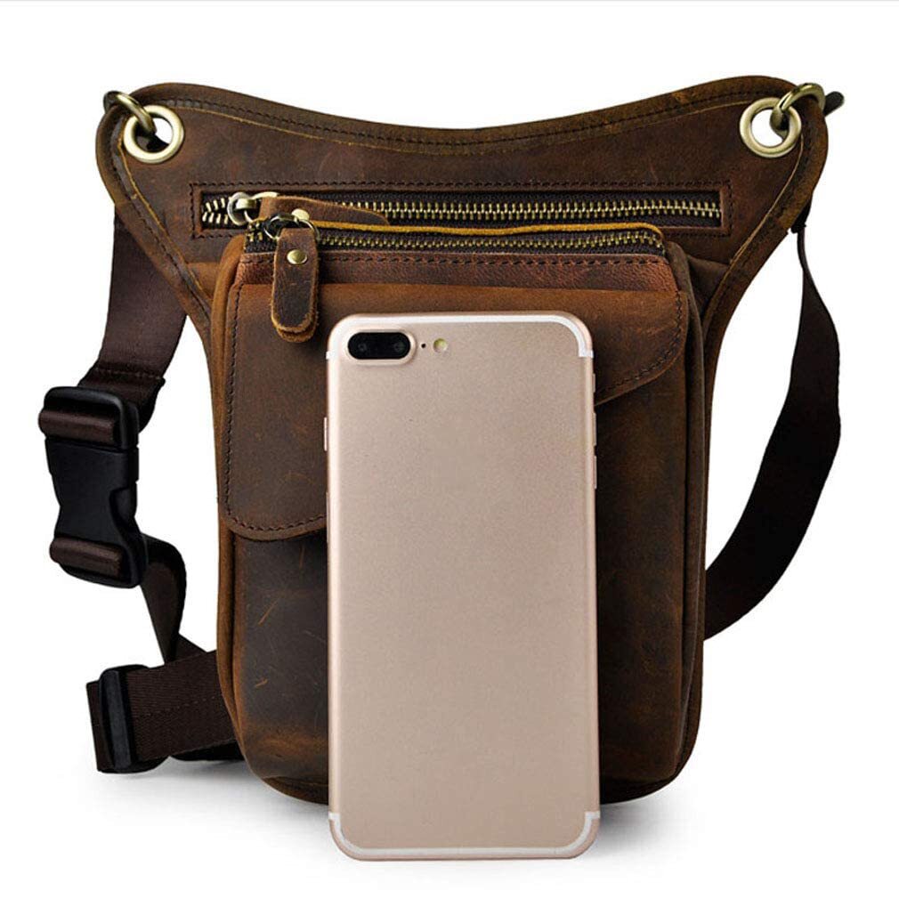 Vintage Leather Waist Pack Drop Leg Bag for Men Women Belt Fanny Pack Me…