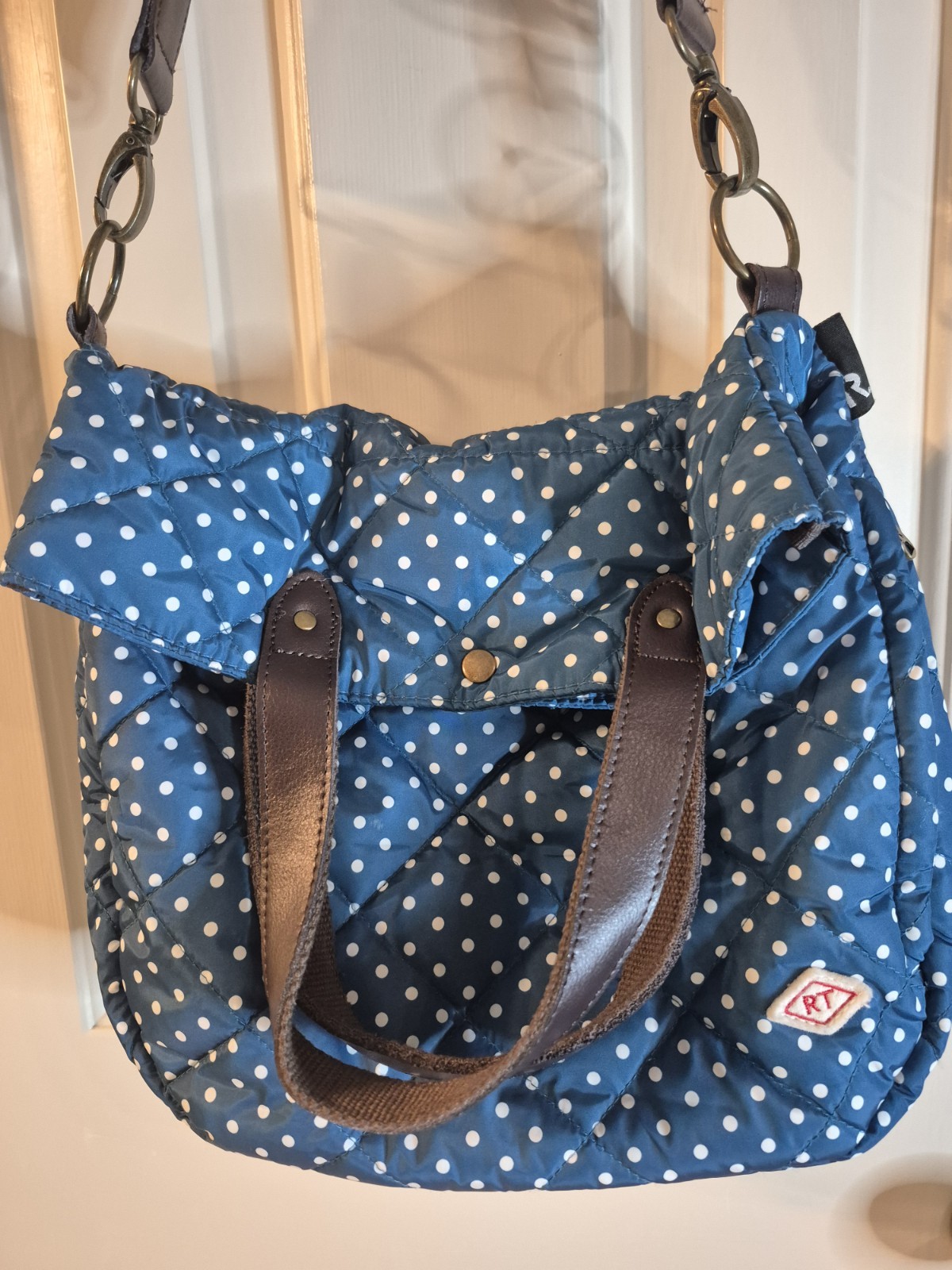 ROOTOTE Quilt 2-Way Bag Crossbody Shoulder Polka Dots Blue And White