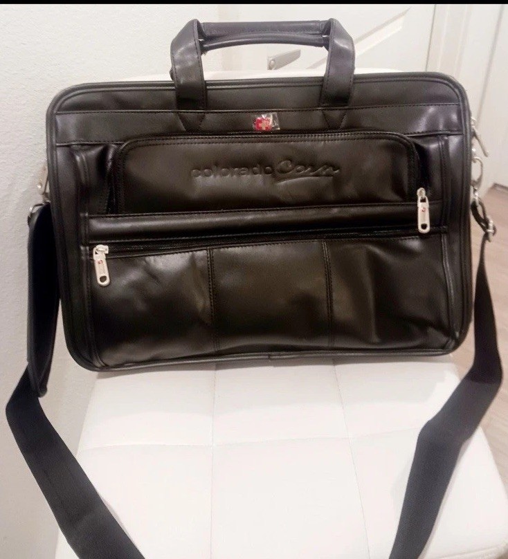 Wenger Mens Executive Leather Briefcase Laptop Bag Black Size 16″x12″