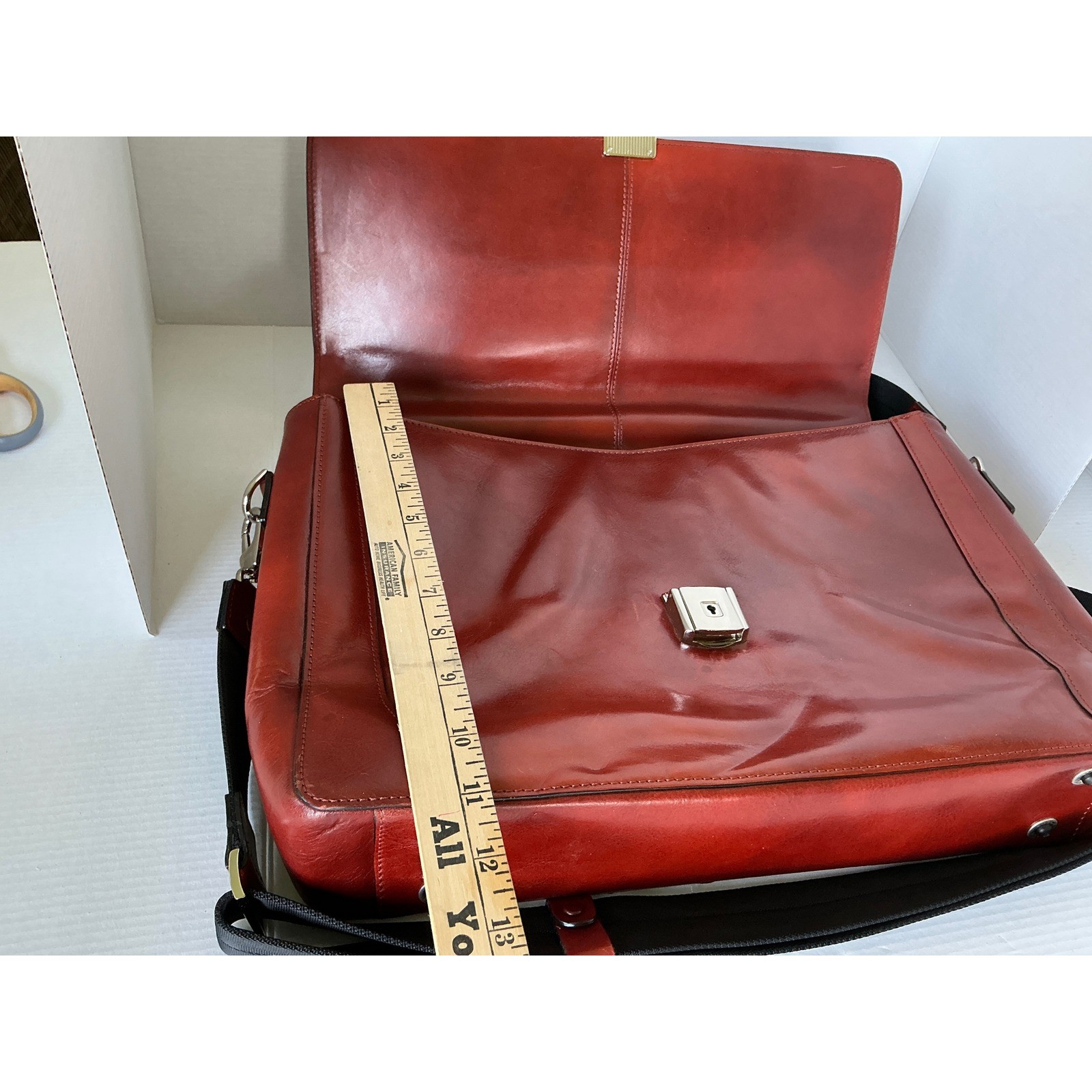 Bosca Leather Messenger Bag Amber Briefcase Laptop Crossbody Professional