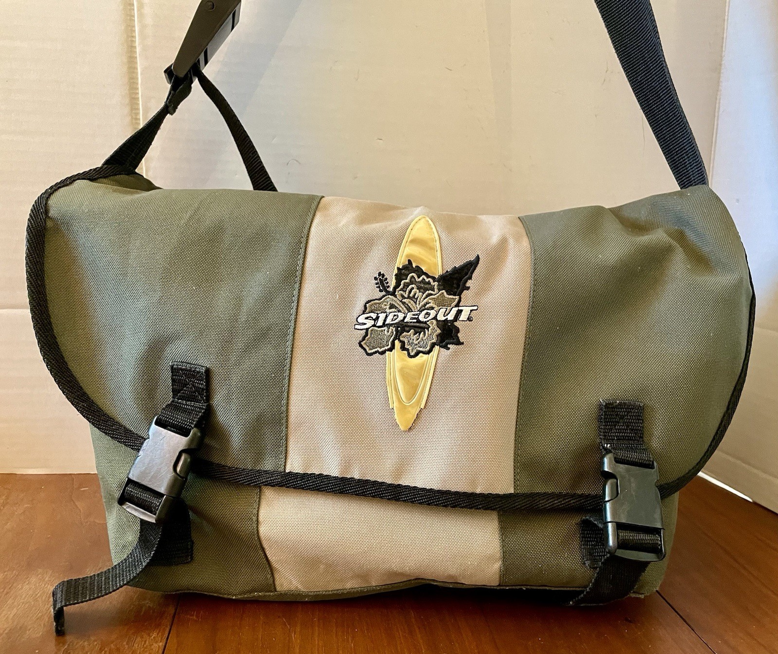 Vintage SIDEOUT Bag Y2K Surfboards Messenger Large Olive/Khaki 18×10
