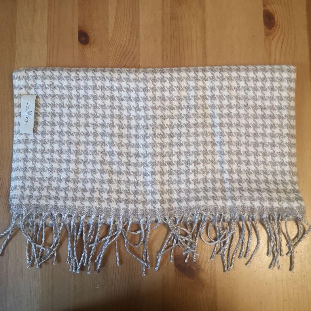 PIACENZA Houndstooth Scarf Beige Gray Cashmere Silk Blend