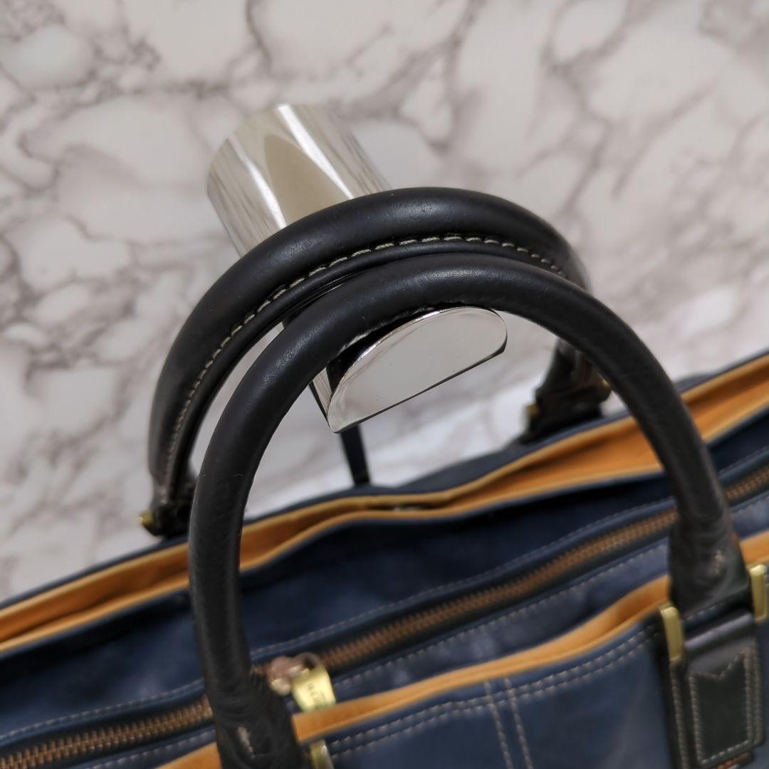 EVERWIN 2Way Leather Briefcase Shoulder Bag Navy 3 Compartment Made in Japan