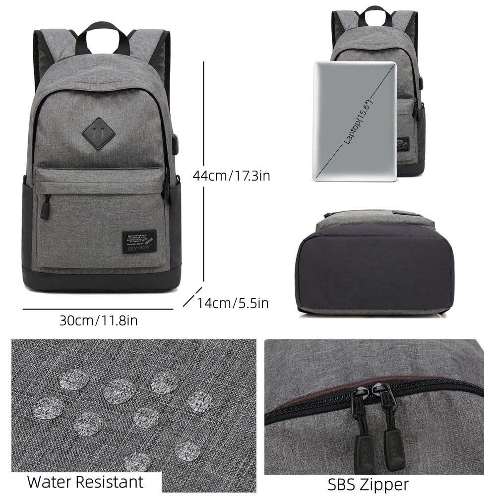Lightweight Casual Laptop Backpack Men Women USB Charging Port Black 1 PCS