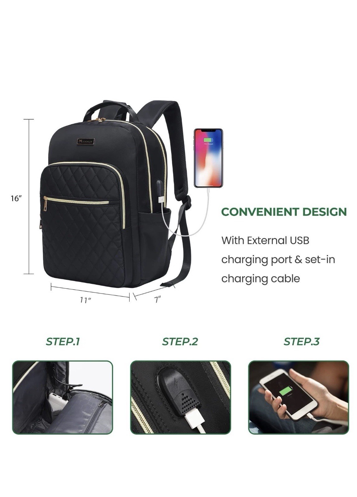 Modoker 15.6 Inch Laptop Backpack for Women, Quilted Work Backpack for Women
