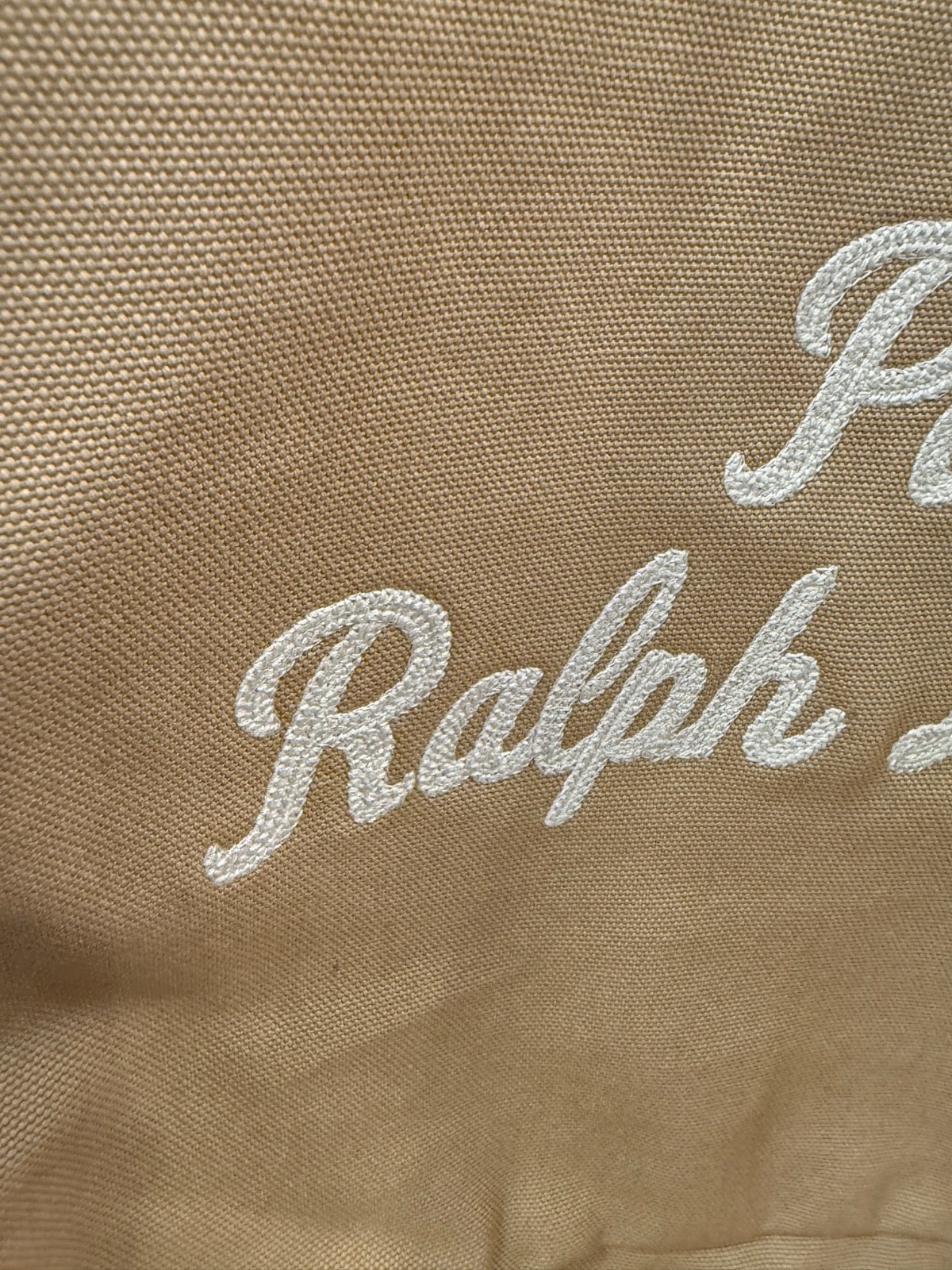 Polo Ralph Lauren CLASSIC TAN Cotton Chain Stitch Embroidered Canvas Tote Bag