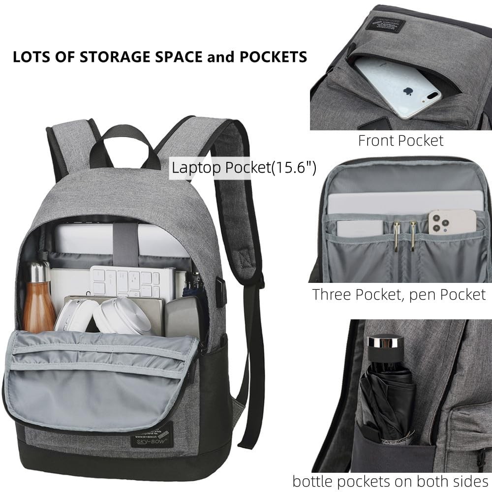 Lightweight Casual Laptop Backpack Men Women USB Charging Port Black 1 PCS