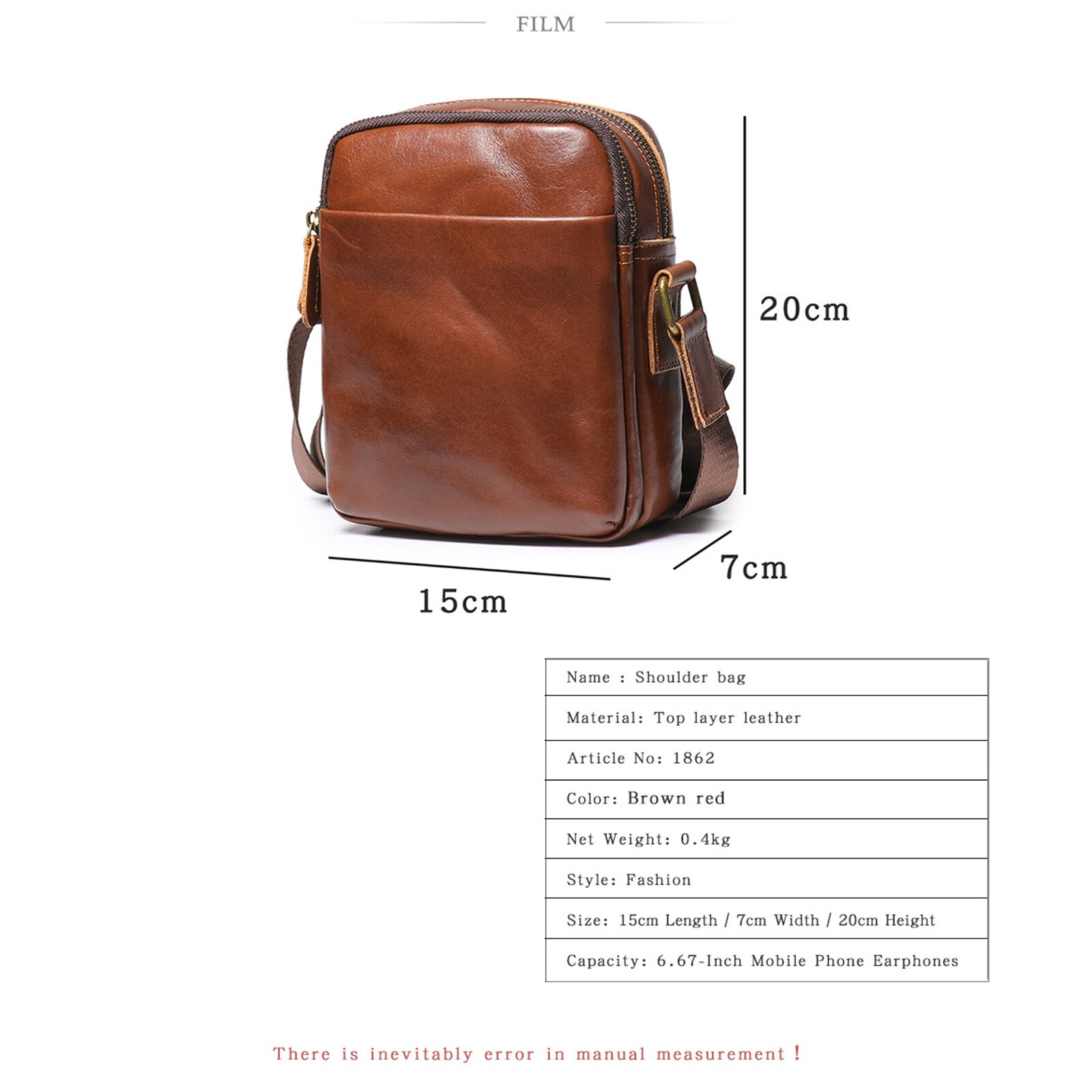 Men’s Leather Crossbody Bag Small Shoulder Bag Genuine Leather Travel Compact