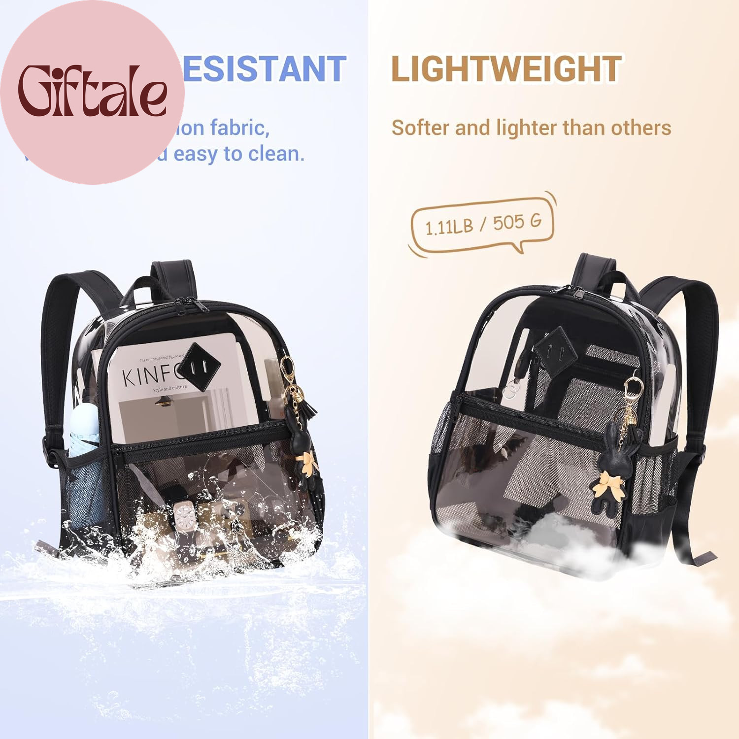 Clear Backpack for Stadium Events Approved 12×6×12, Thick TPU Mini Clear Bag wit