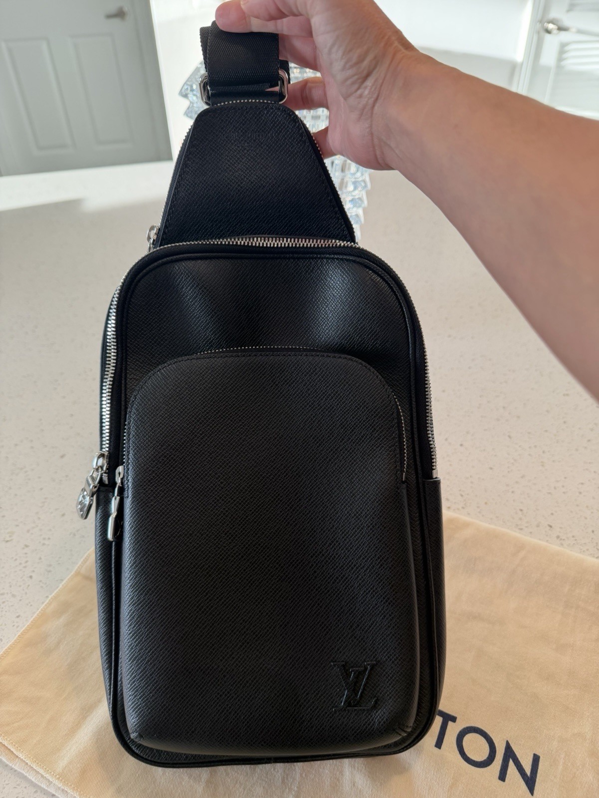 Louis Vuitton Black Crossbody Sling Bag Zip Closure Adjustable Strap Men