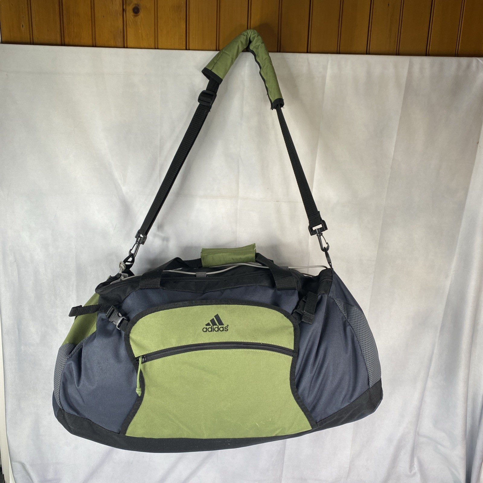 Adidas Duffel Black Gray Lime Green Sports Bag Shoulder Crossbody 24x12x12”
