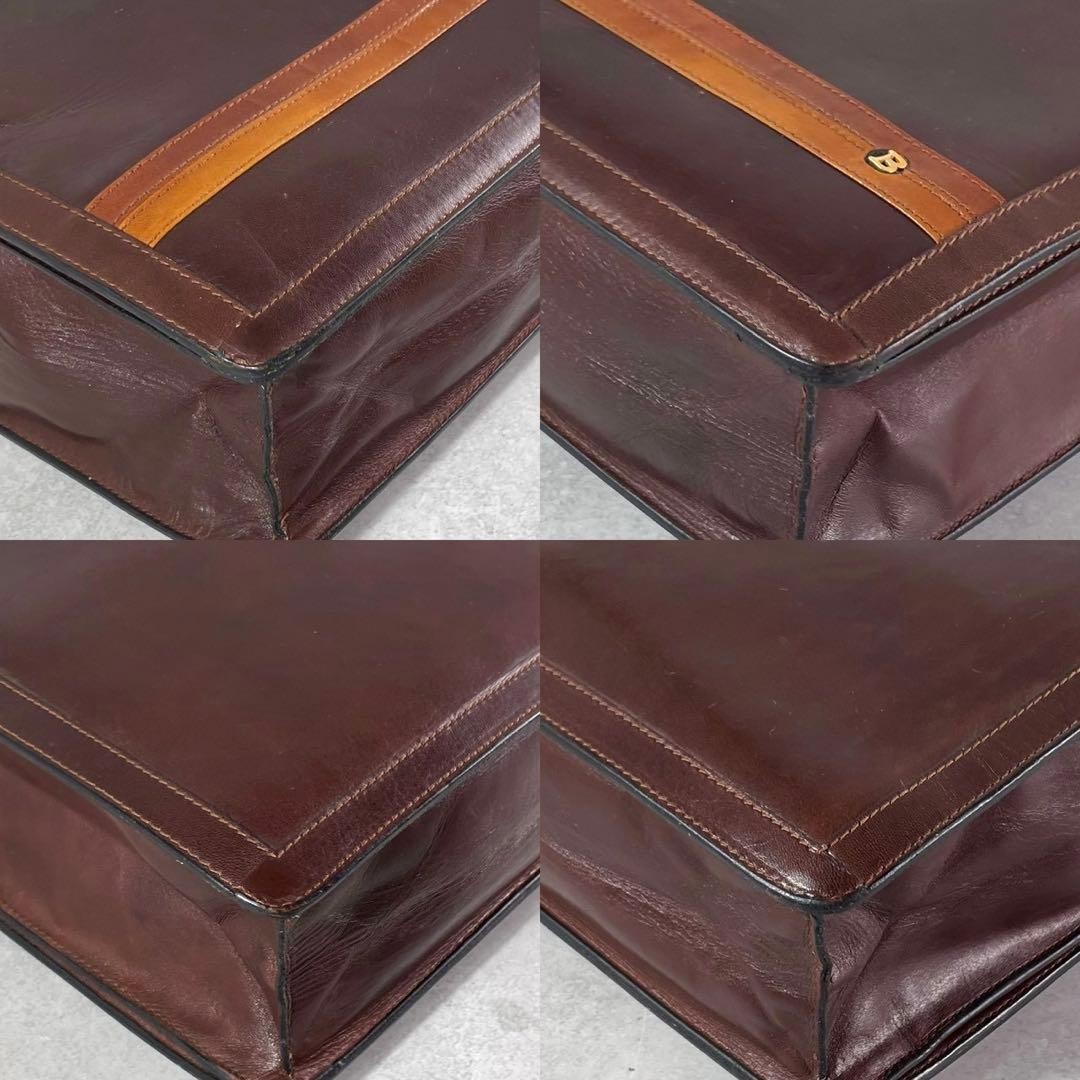 Bally Leather 2 Way Briefcase Mahogany Brown Shoulder Strap Push Lock Authentic