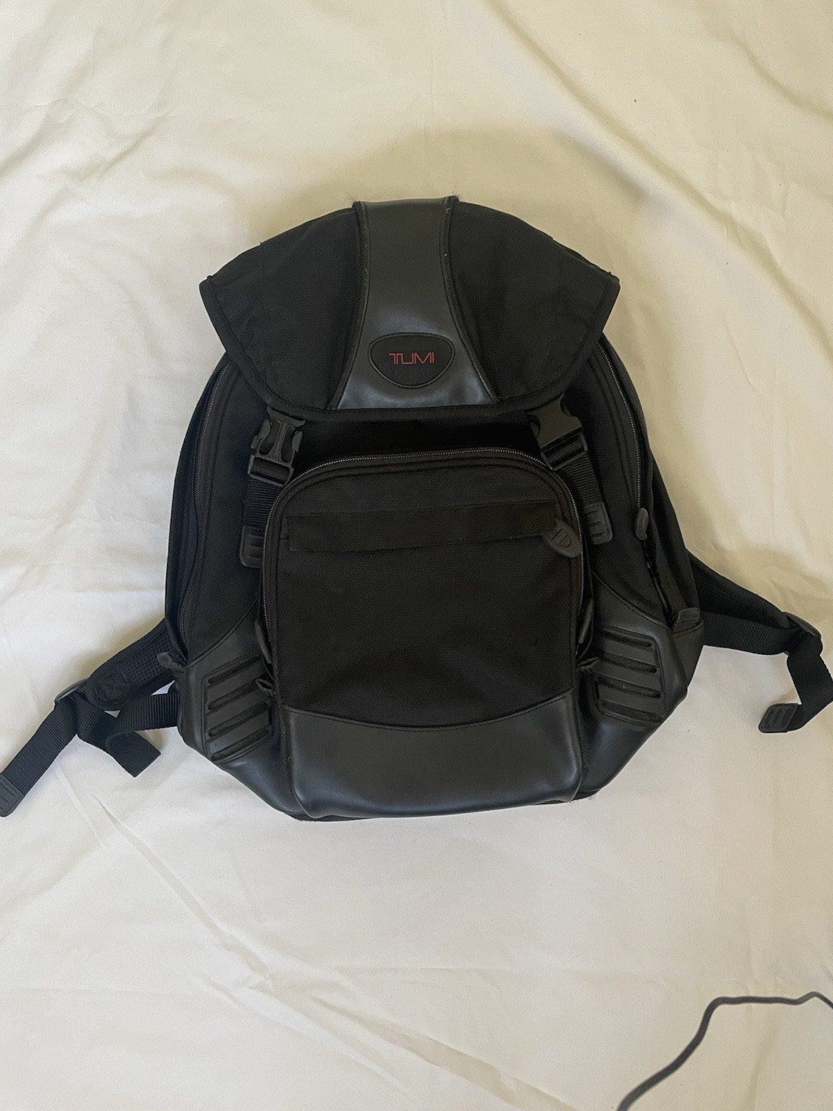 Tumi T2 Black Leather Nylon Backpack Clean Very Good Condition