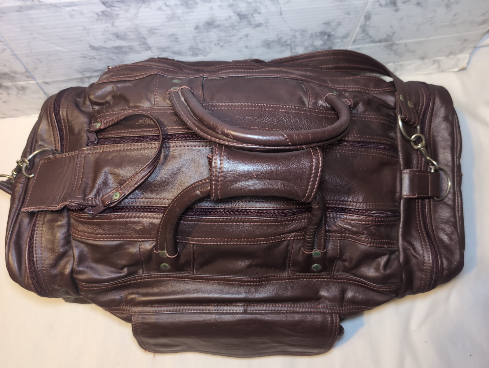 Vintage Genuine Leather Burgundy Duffle Bag Tote Travel Carry-On Shoulder Mexico