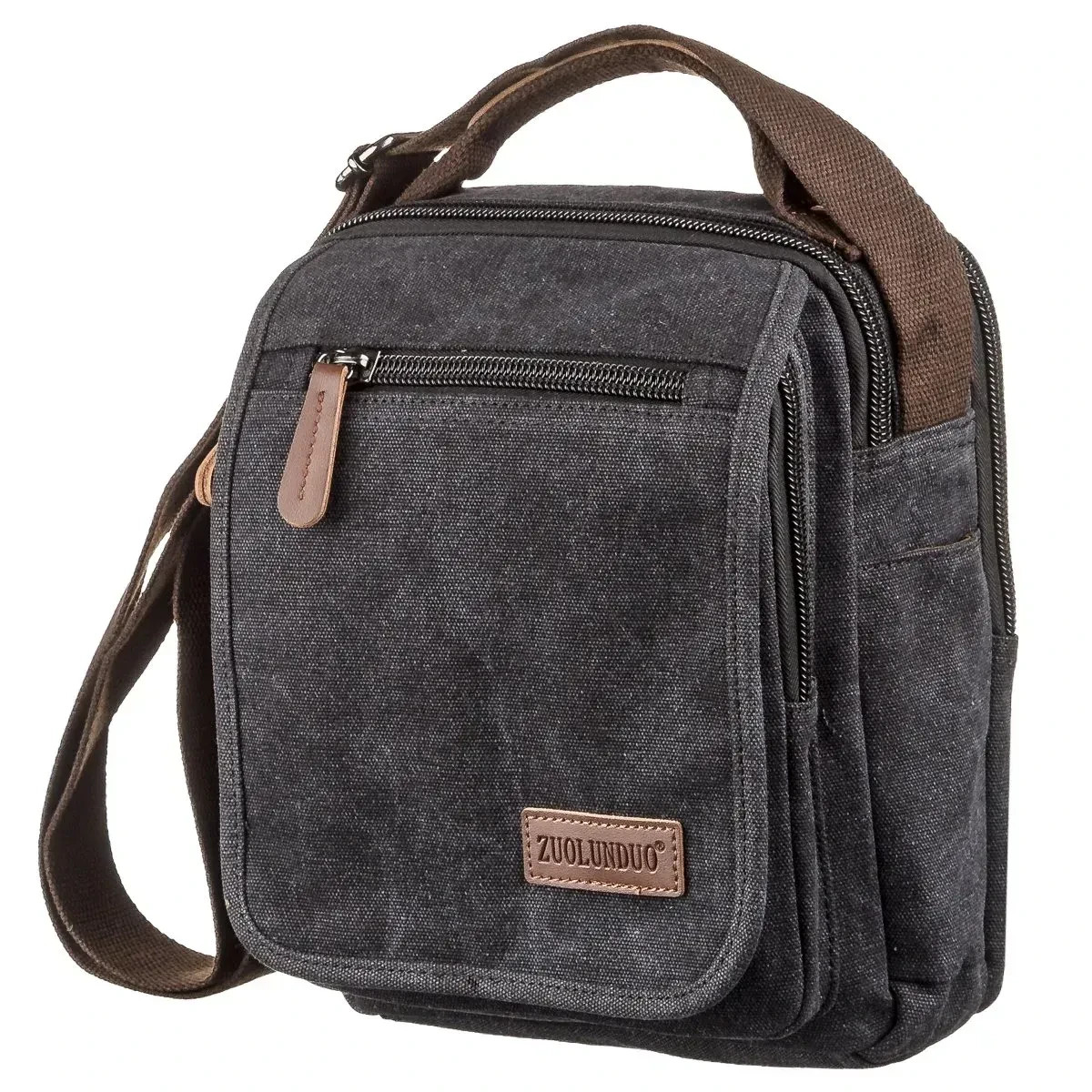 Men’s Canvas Messenger Bag Crossbody Shoulder Bag Casual Work Travel Black