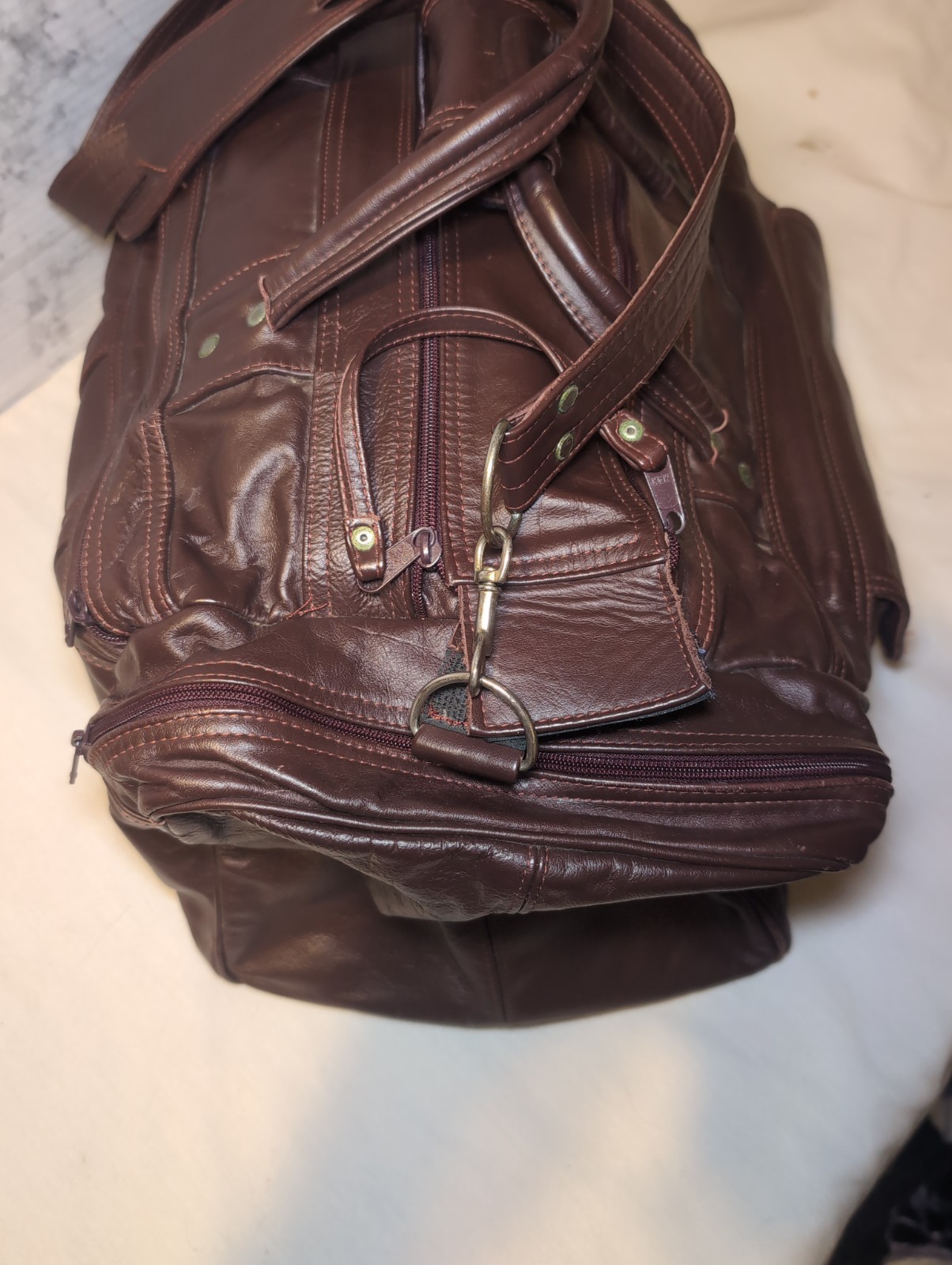 Vintage Genuine Leather Burgundy Duffle Bag Tote Travel Carry-On Shoulder Mexico