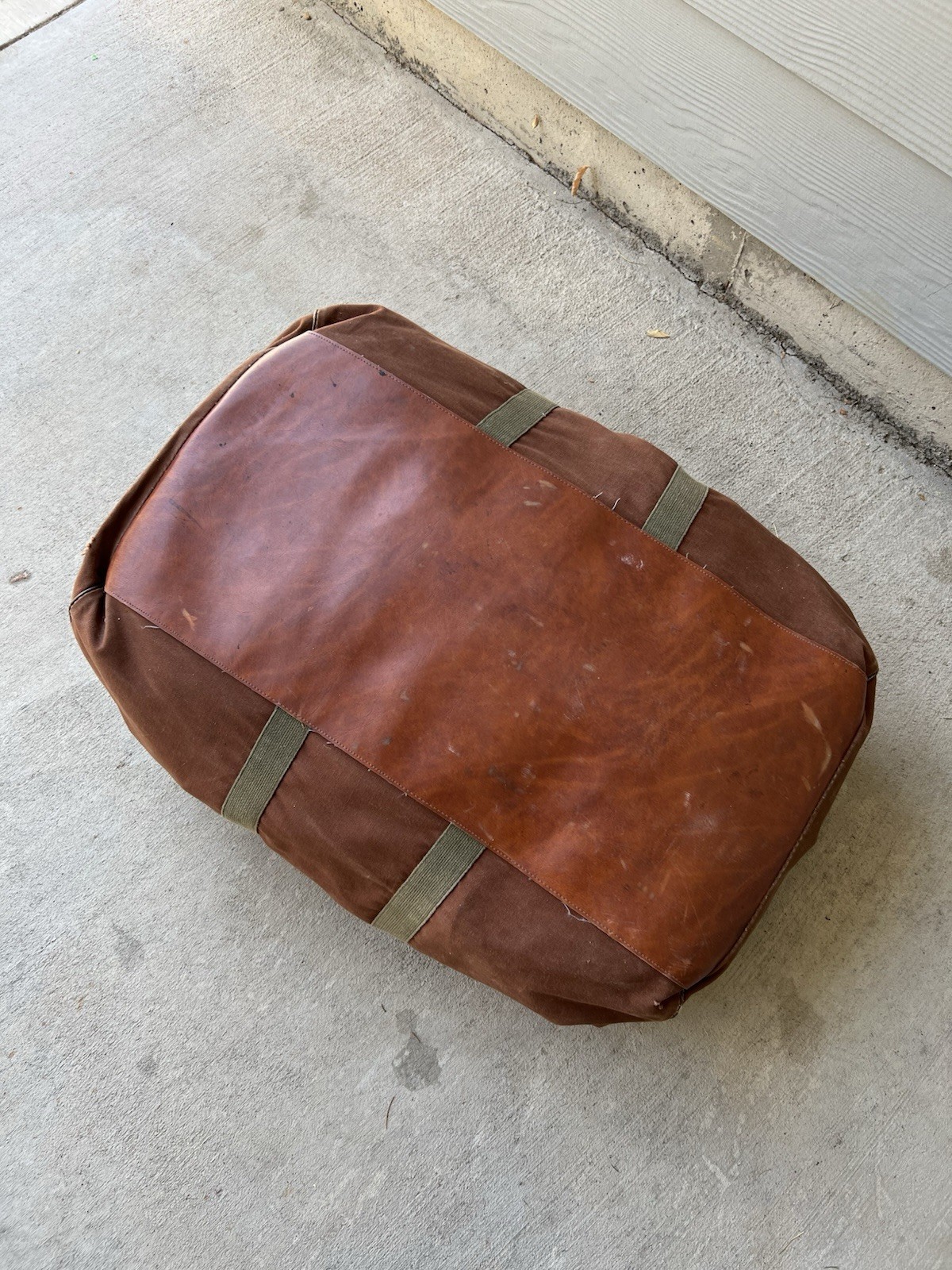 Vintage LL Bean Duffle Bag Brown Olive Green Canvas Leather Talon Zip USA Made