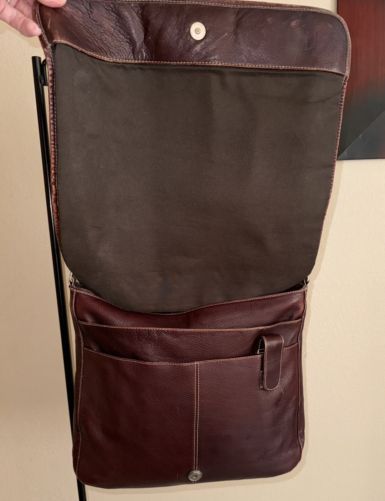 Vintage Brown Leather Distressed Briefcase Messenger Bag Made In Colombia