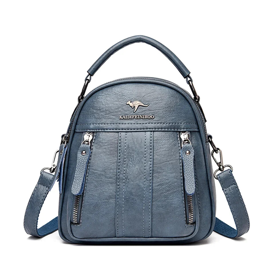 4 in 1 Leather Backpacks Multifunction Female Shoulder Bag Fashion Ladies Small
