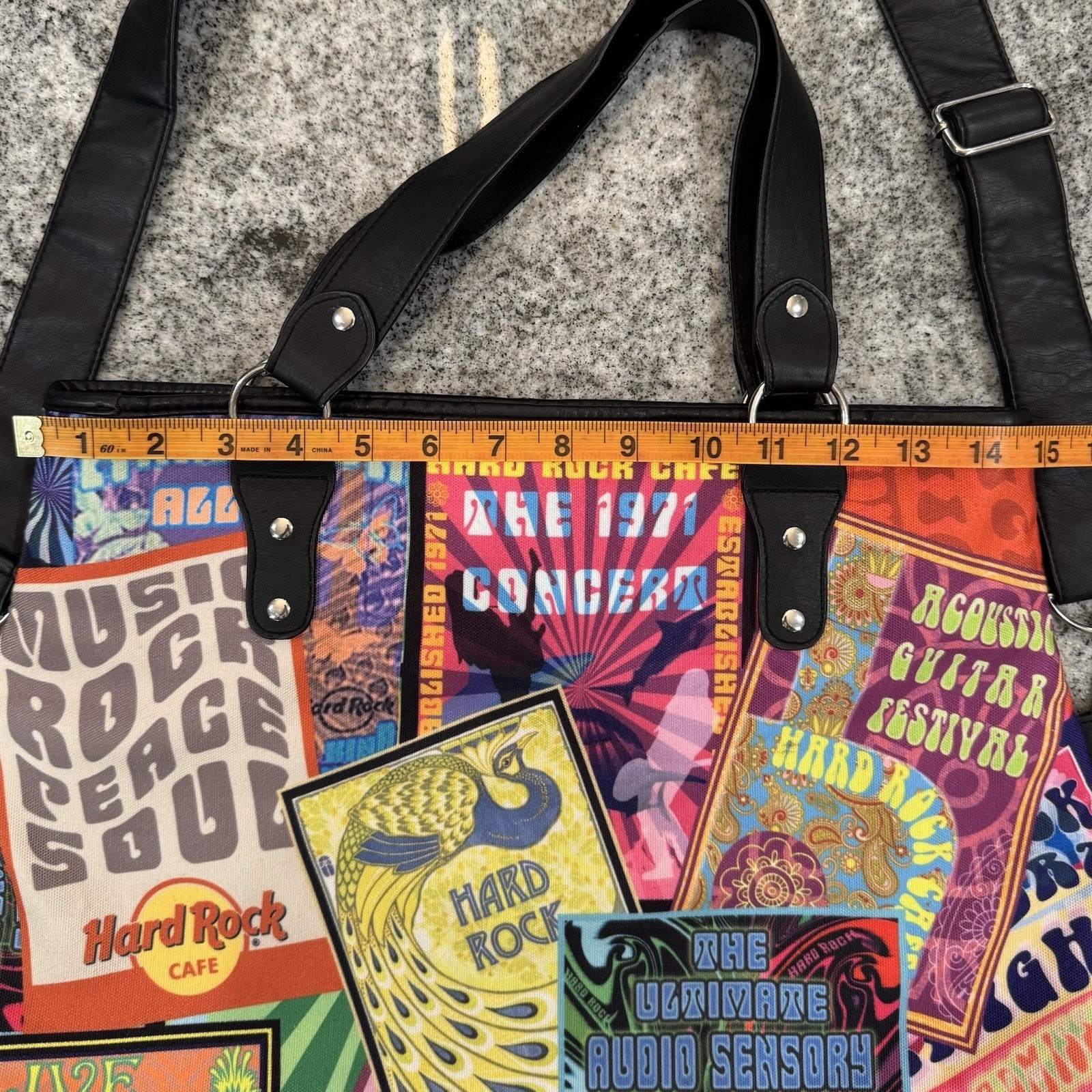 Hard Rock Cafe Concert Poster Graphic Messenger Tote Bag Purse Retro Boho *READ