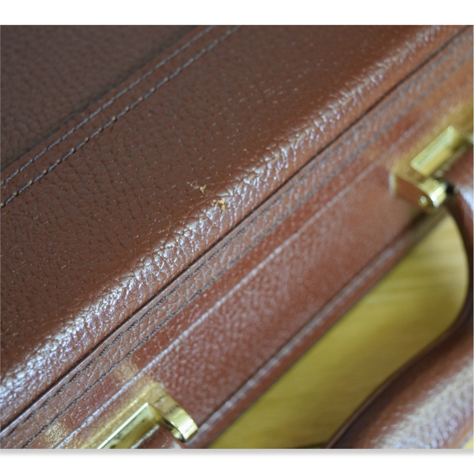 VTG Prestolock Combination Lock Mens Red Leather Attache Briefcase Hard Sided