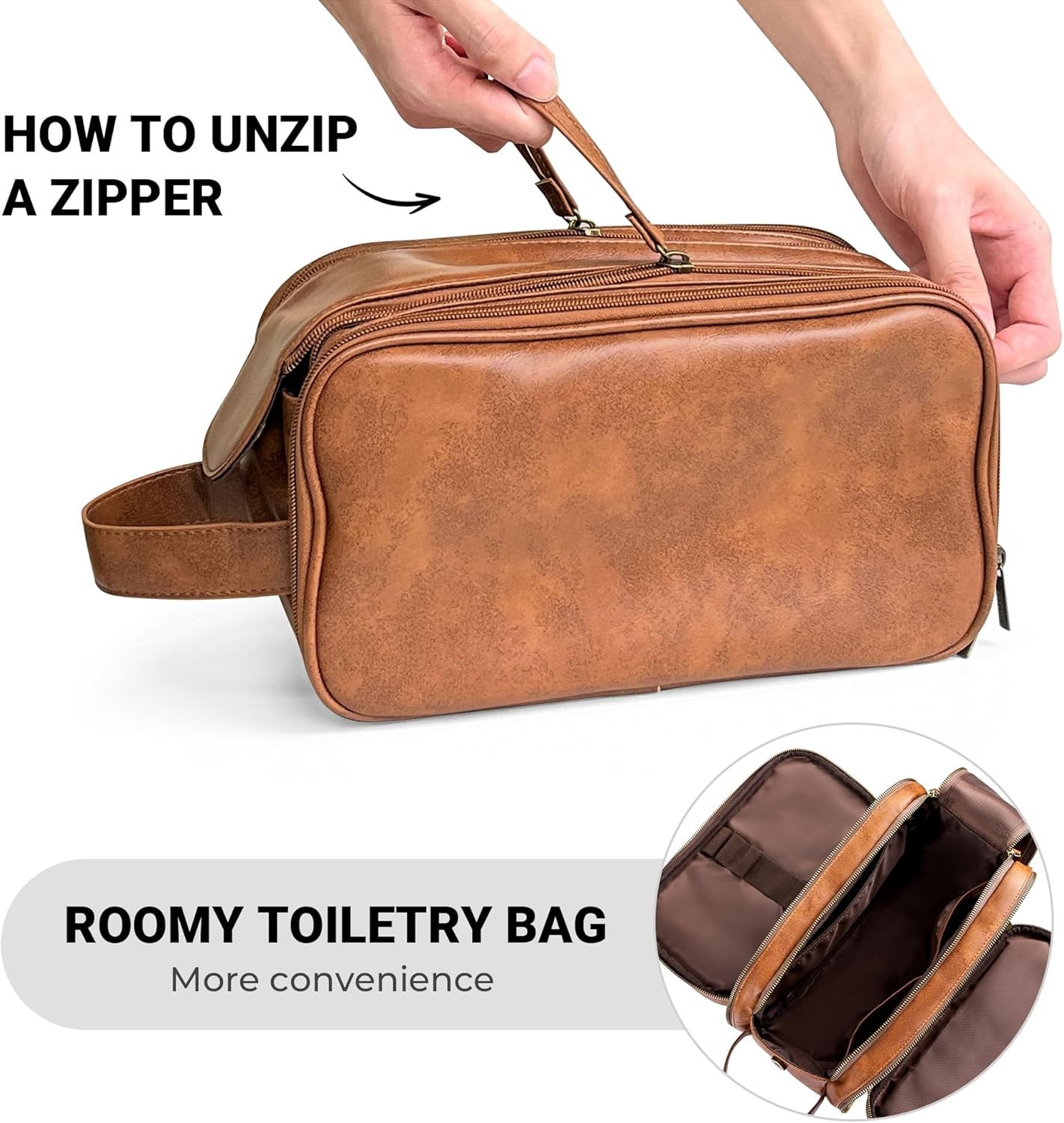Elviros Toiletry Bag for Men Large Travel Shaving Dopp Kit Organizer PU Leather