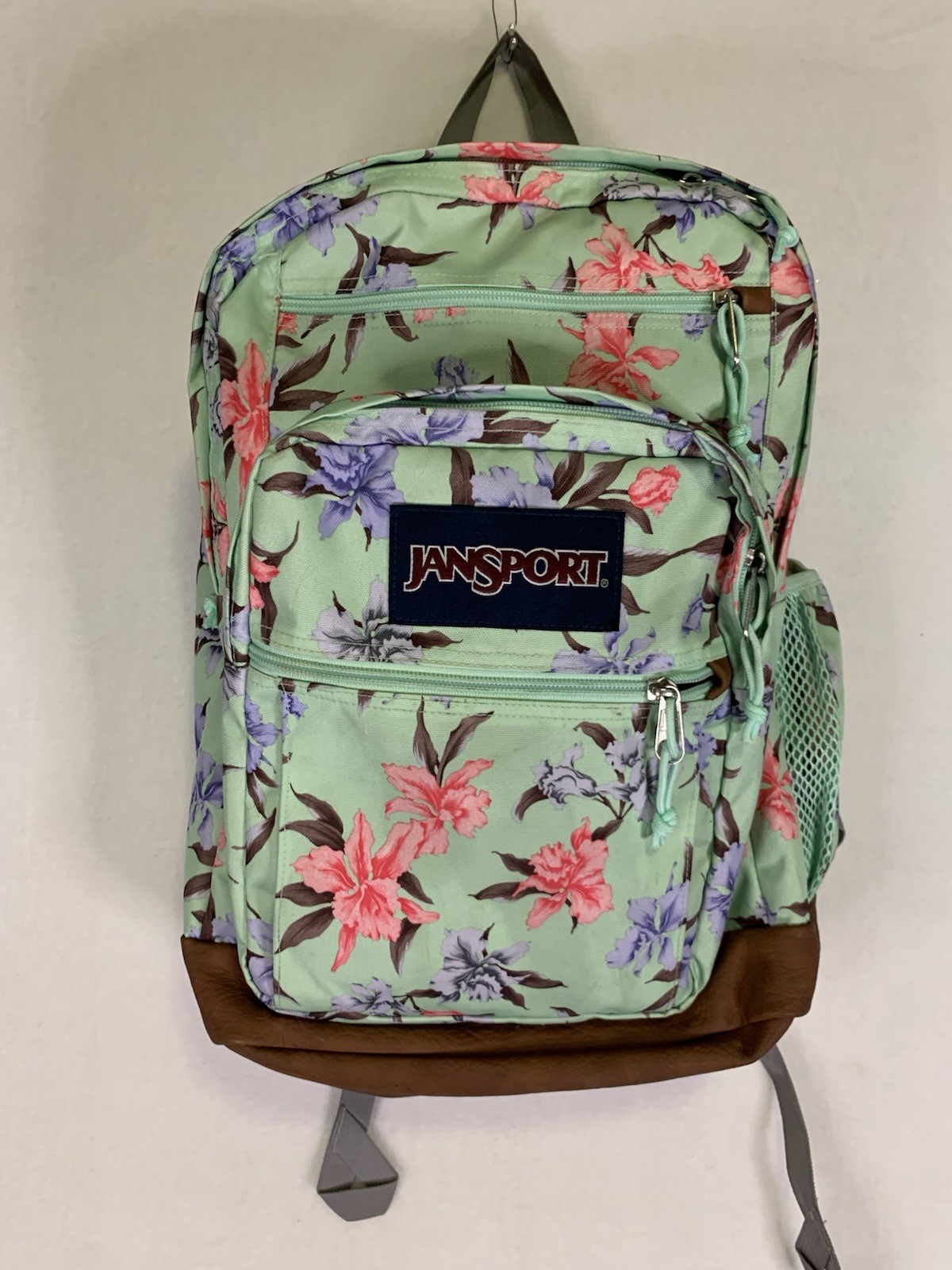 JanSport Superbreak Backpack, Vintage Irises Cool Student Leather Bottom Aqua