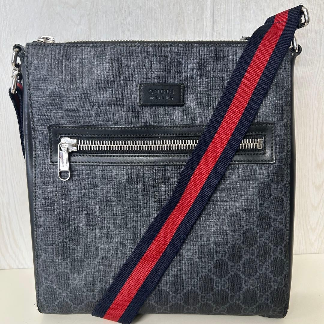 Gucci Shoulder Bag Web Stripe GG Crossbody Navy Red Silver hardware 30x27x5cm