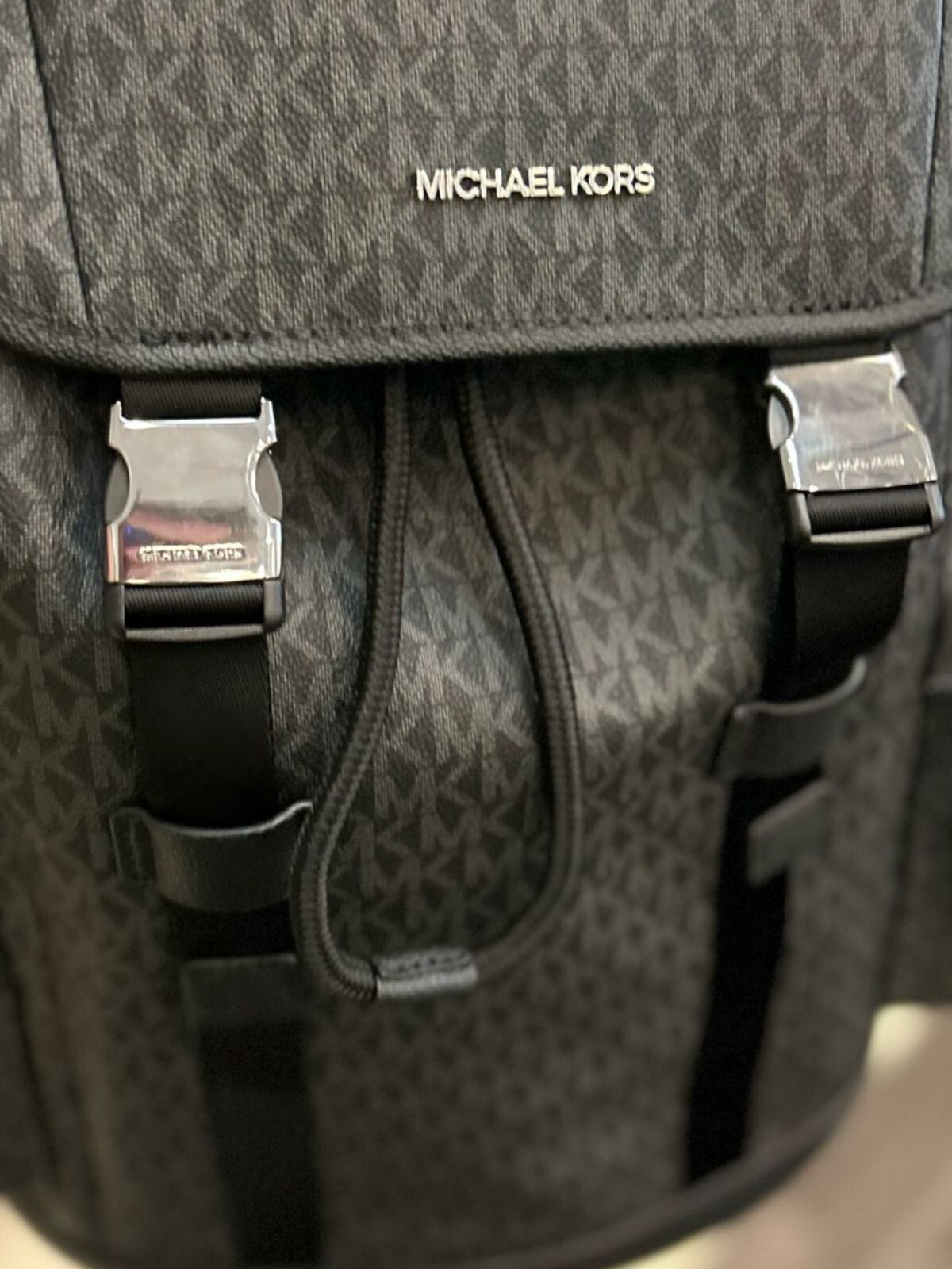 Michael Kors Cooper Men Logo Pocket Shoulder Backpack Travel Bag Black