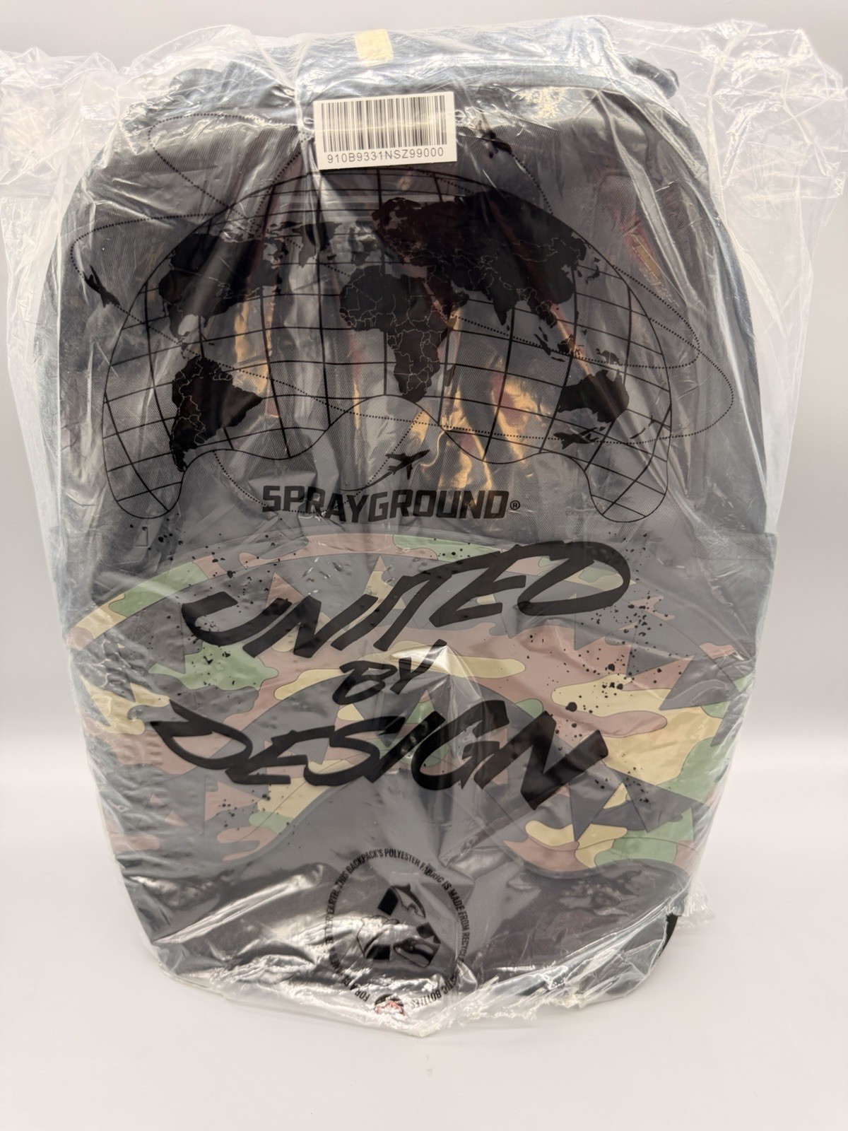 Sprayground Camo Shark Central Mouth Backpack New Black Bookbag Large School Bag
