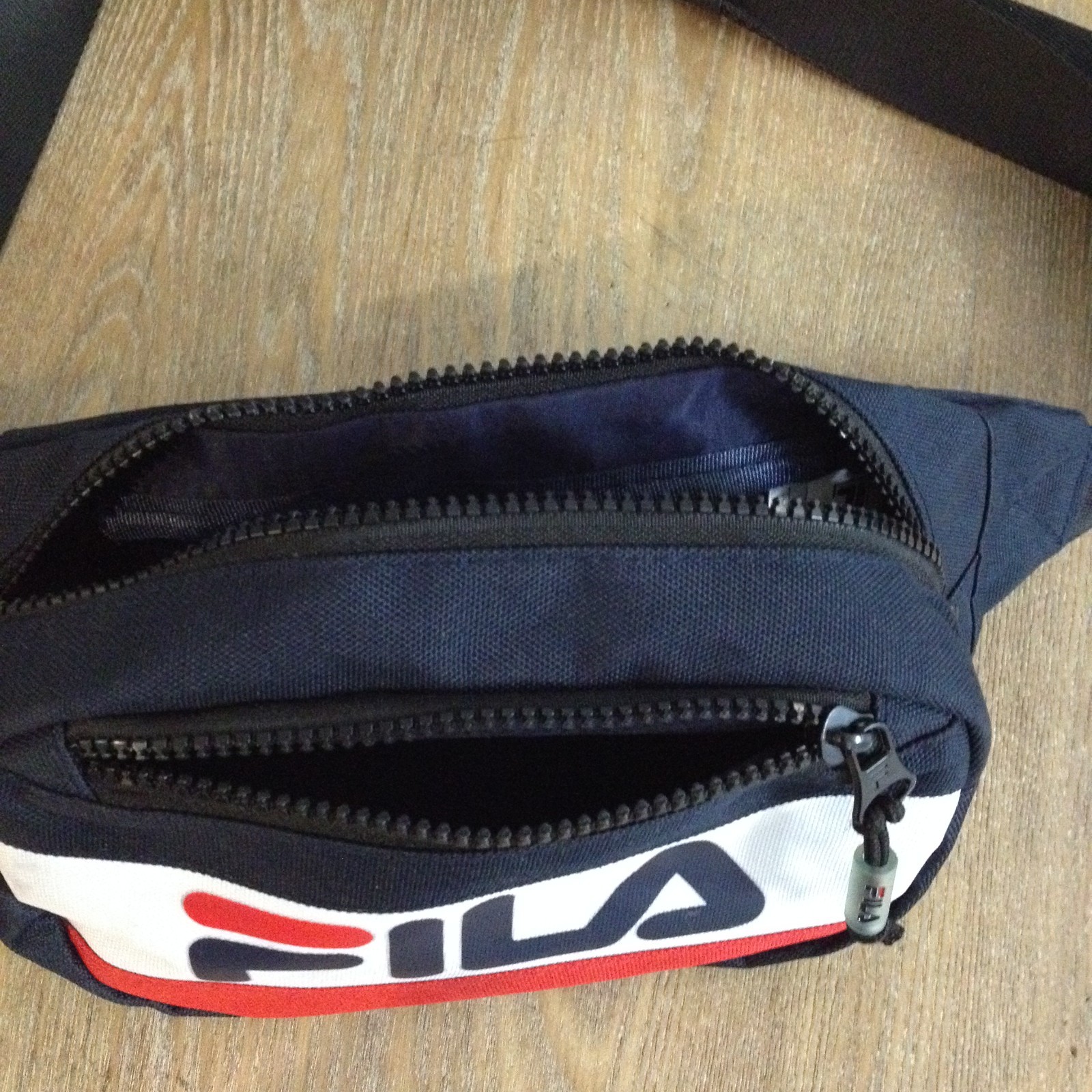 FILA Black Logo Fanny Pack Adjustable Belt Strap 2 Zipper Pockets Canvas