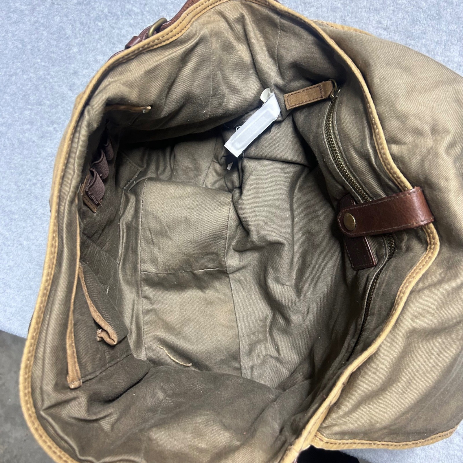 J.Crew Messenger Bag Tan Men OS Canvas Leather Trim Satchel Work Travel