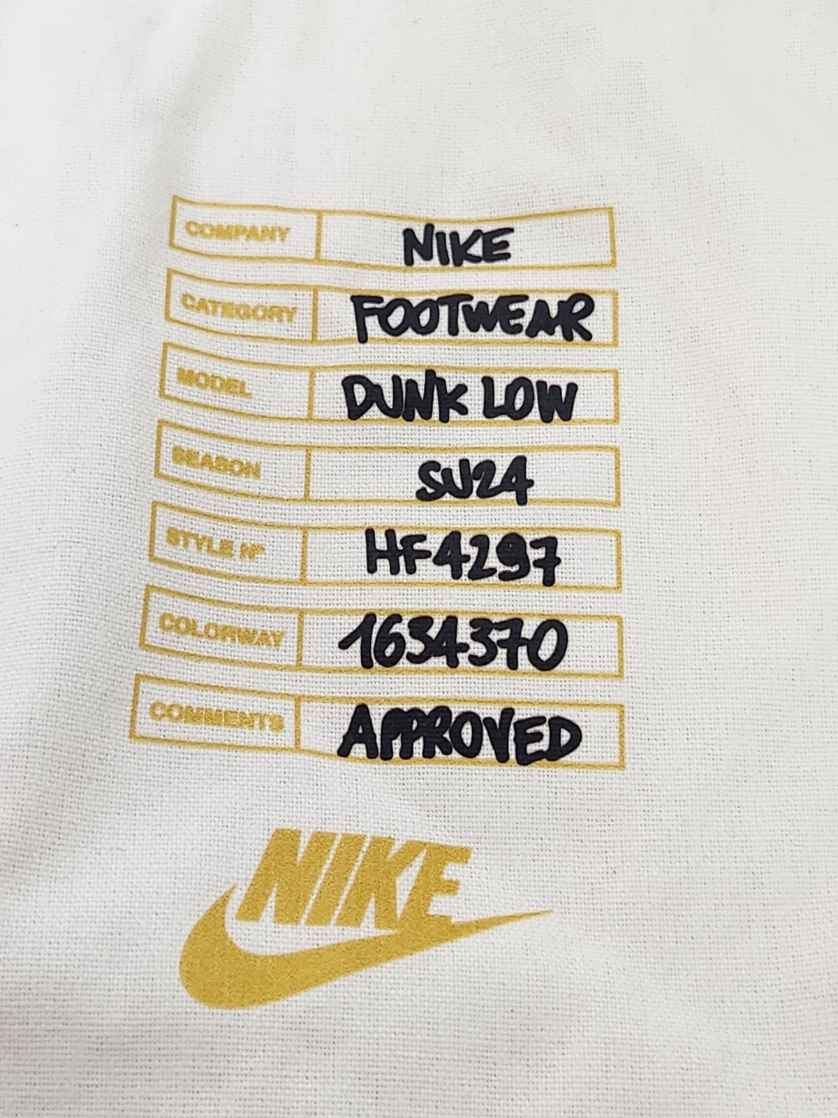 Nike Dunk Low HF4297 Dust Bag Just Do It Rare Coconut Milk