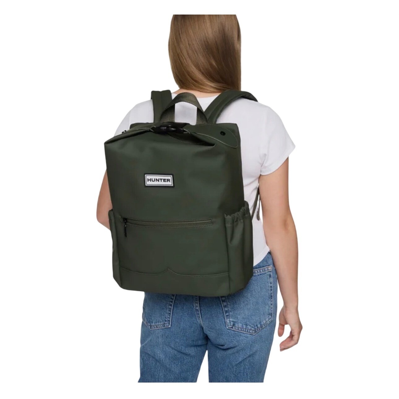 Hunter Top Clip Buckle Backpack Olive Green Water Resistant Rubber Commuter Bag