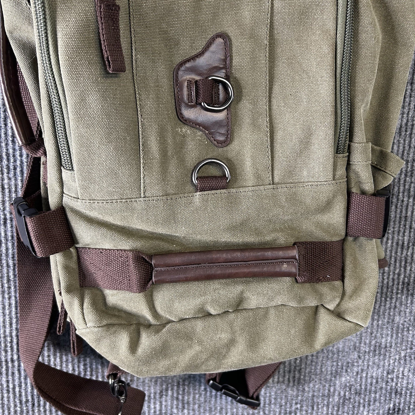 Canvas Backpack Duffel Bag Multiple Pocket Waist Strap Green