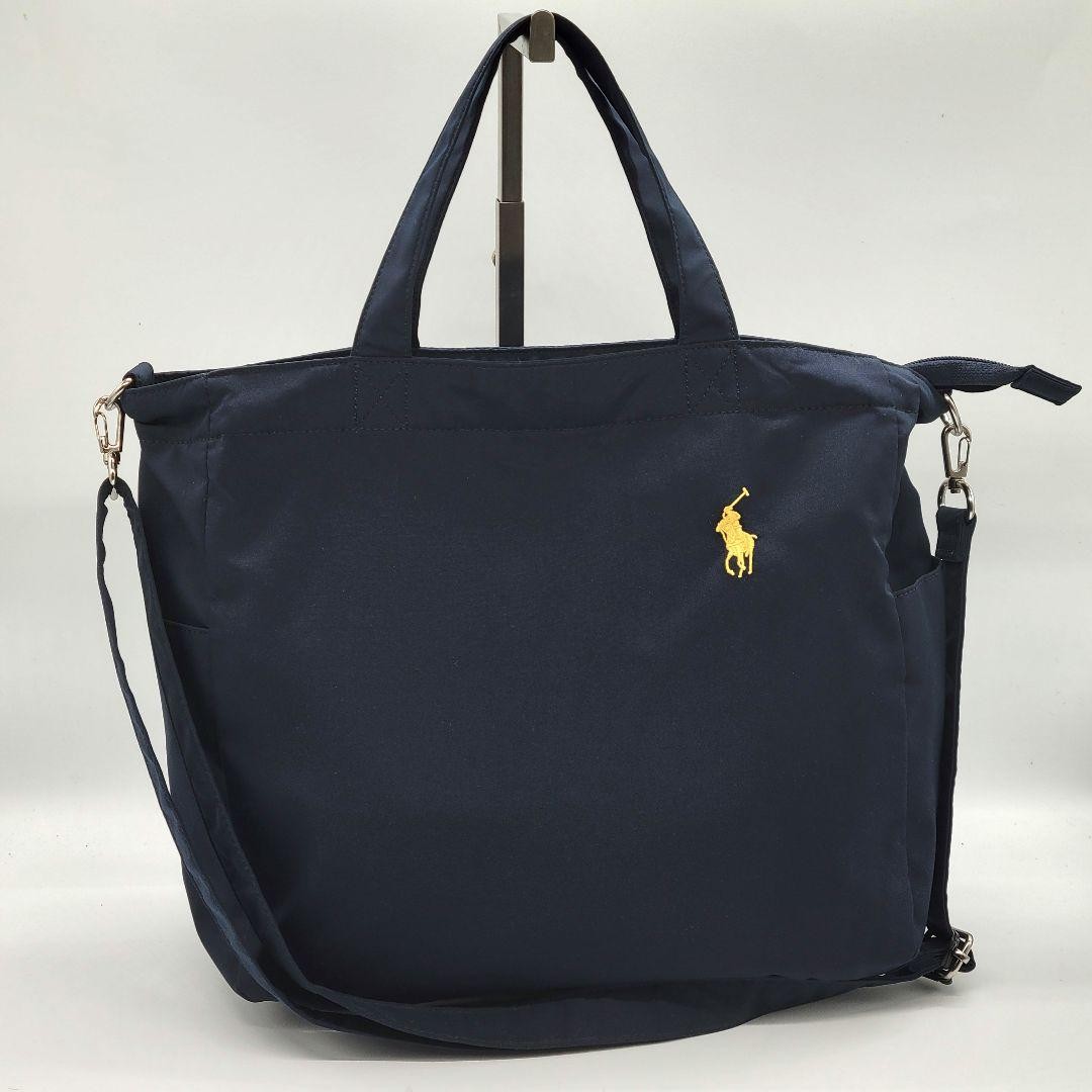 Polo Ralph Lauren 2-Way Handbag Shoulder Bag Nylon Navy W29cm H28cm D11cm Polo
