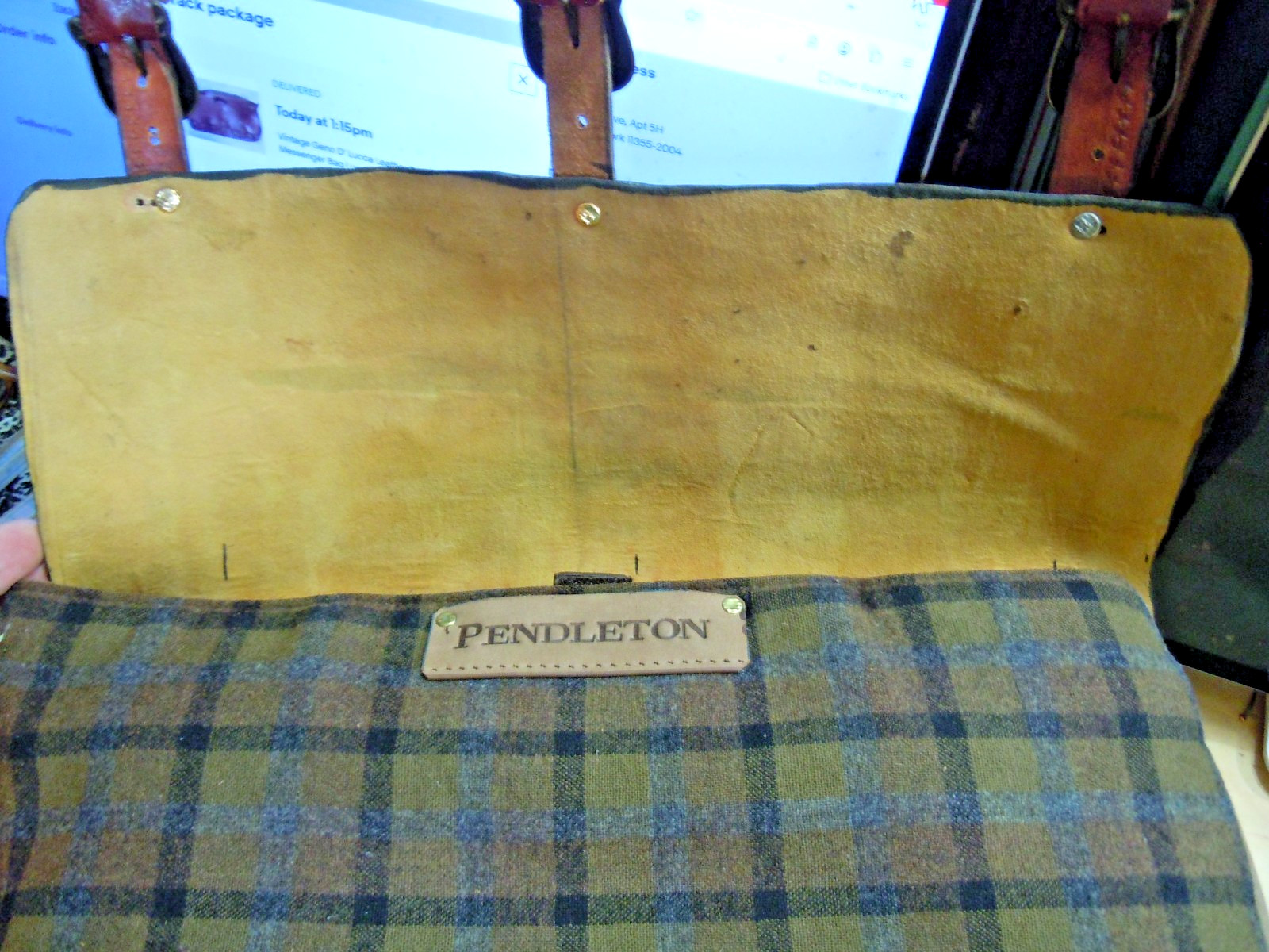 vintage Pendleton Wool Messenger Leather Satchel Brown Briefcase (on sale) #2