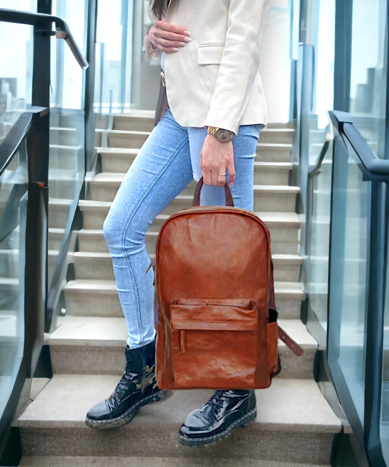 Genuine Leather Travel Backpack – Vintage Rucksack Laptop School Bag Men Women