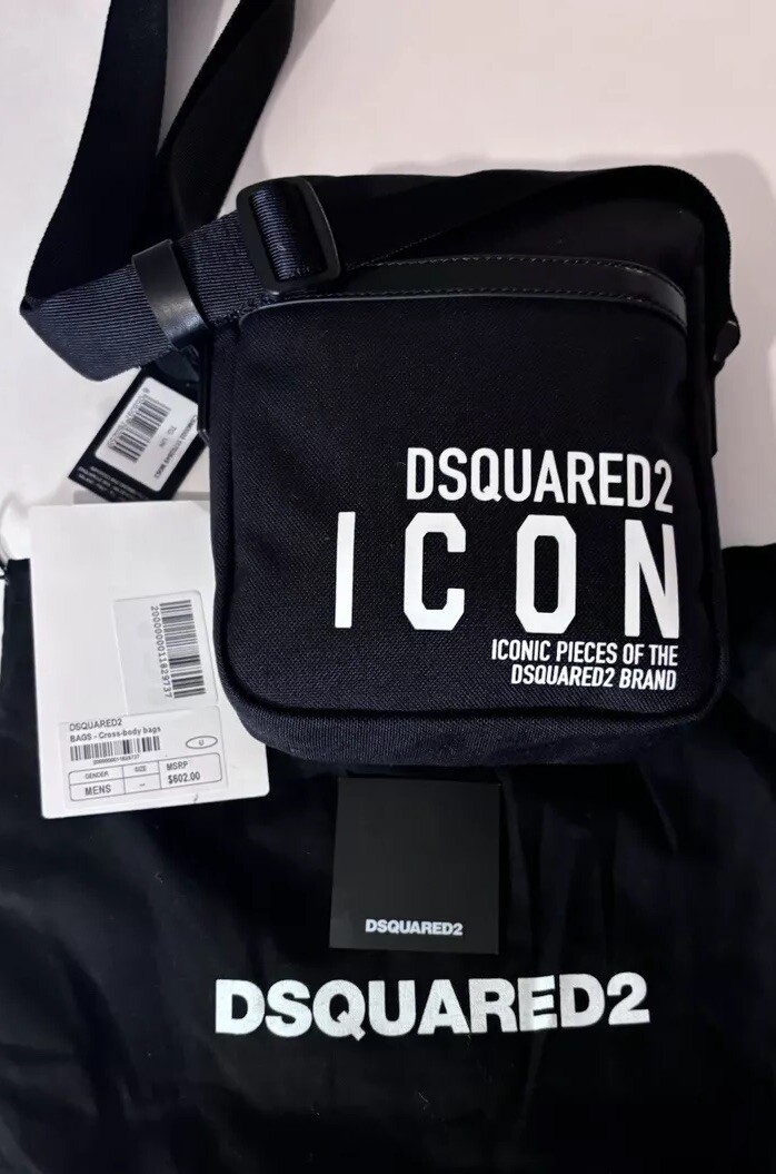 $602Dsquared2 Man Black polyamide – Cow Leather Be Icon Crossbody Shoulder Bag