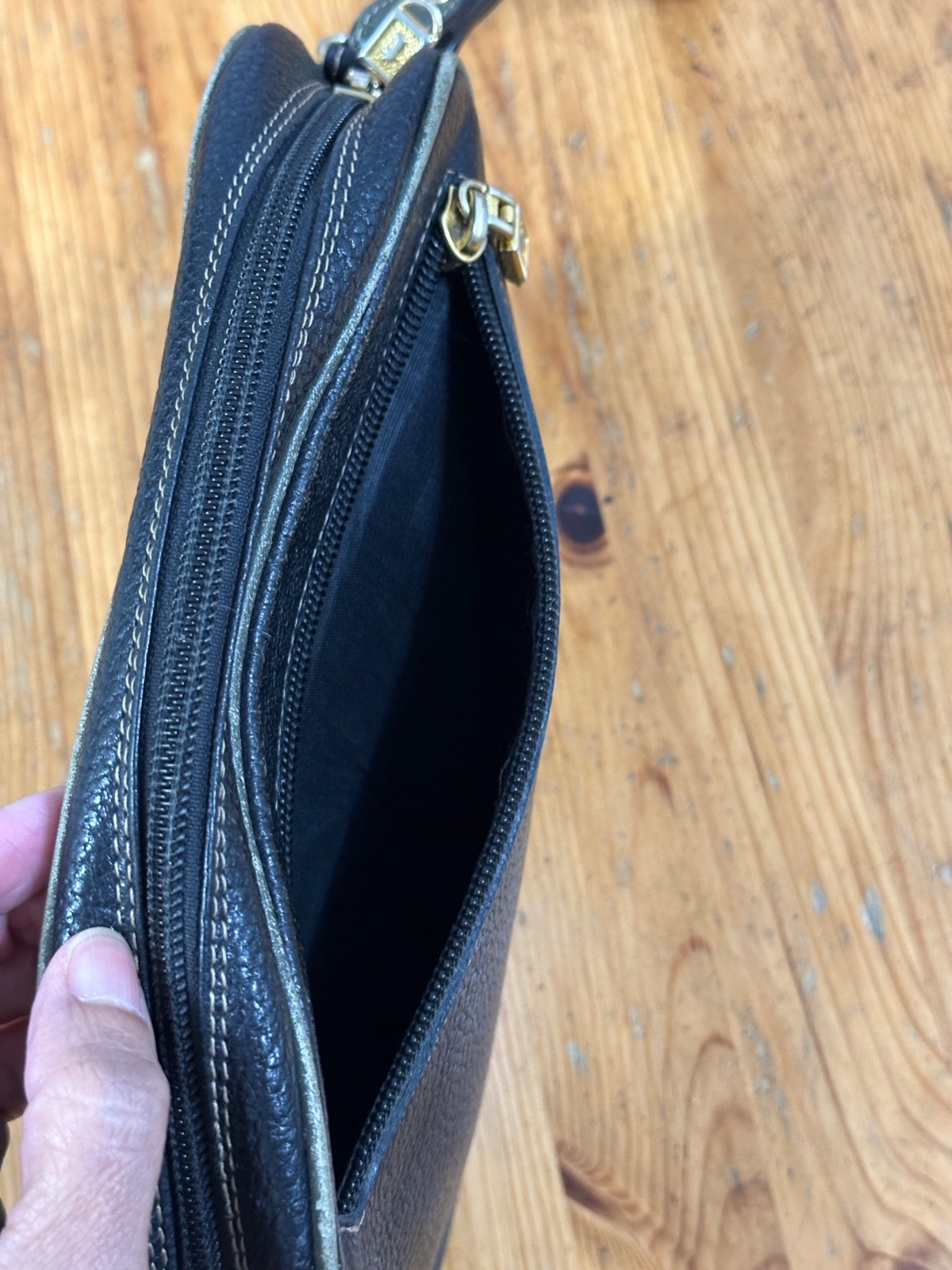 A.Testoni Dinamico Black Clutch Bag Leather Bag Travel Made Italy
