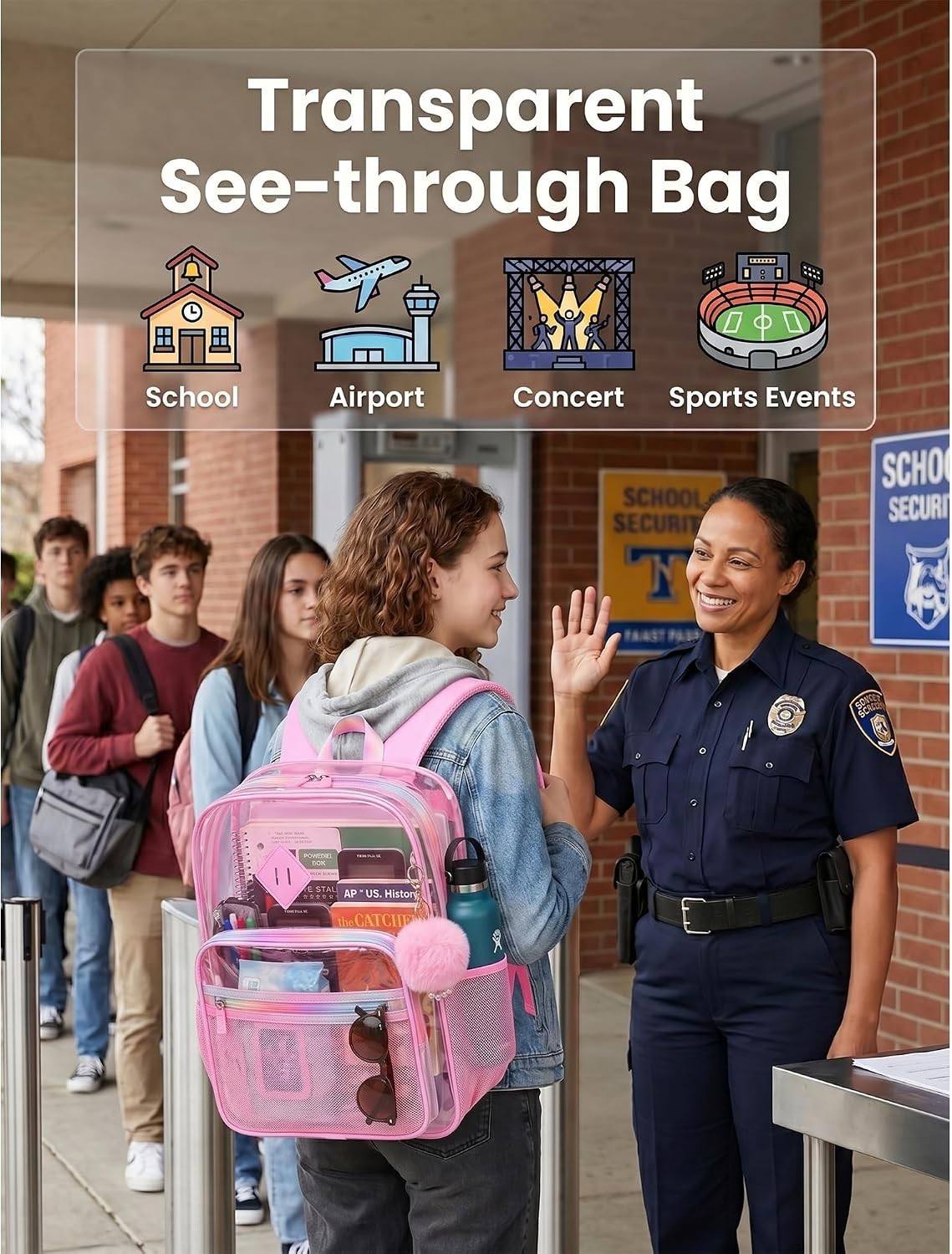 Clear Backpack for School, 16.5 Inch Large Heavy Duty Transparent Backpacks Stad