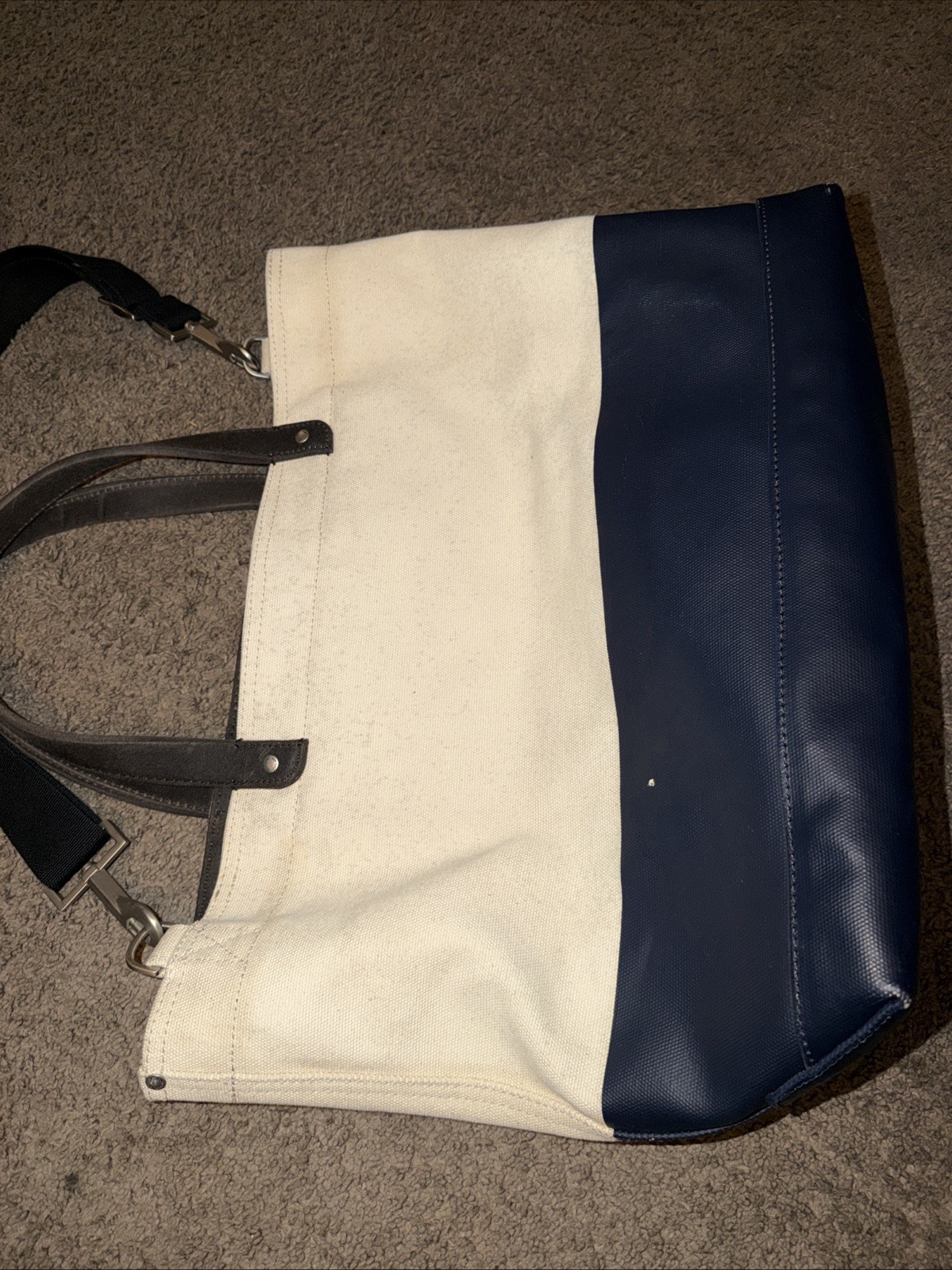 Jack Spade Heavy Duty Cotton Canvas Dipped Utility Tote Bag Cream & Navy