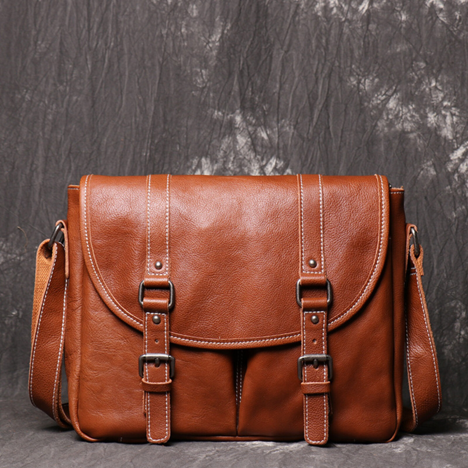 Mens Leather Messenger Bag Vintage Shoulder Laptop Satchel for 12 Inch Tablet