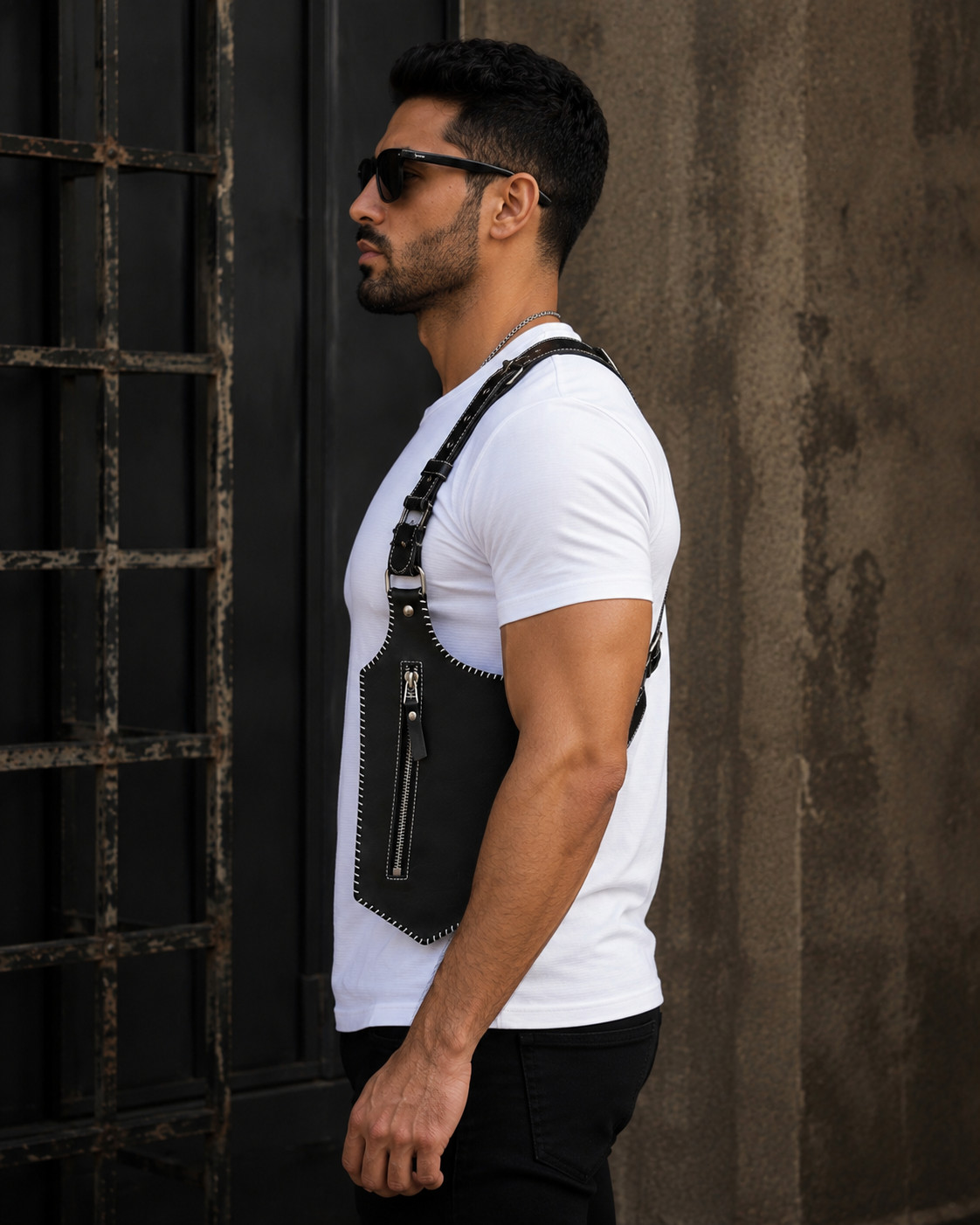 Genuine Leather Chest Harness Bag Adjustable Crossbody Utility Festival Vest