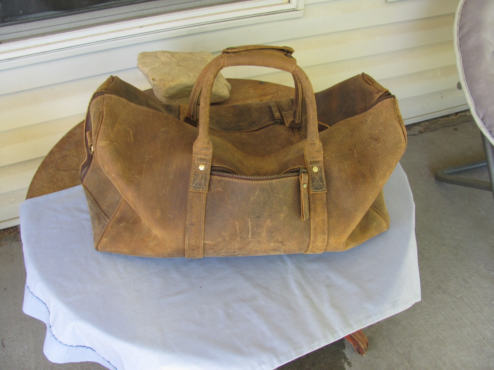 KomalC Full Grain Leather Duffel Bag Distressed Brown Weekender Travel Overnight