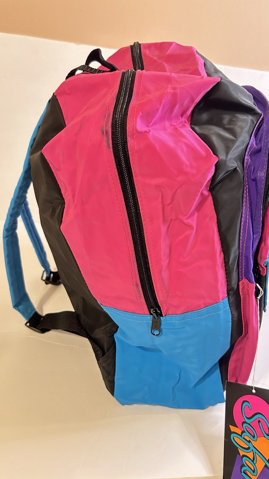 Vintage Safari Expedition Backpack Neon Pink Blue Retro 80s 90s Style School Bag