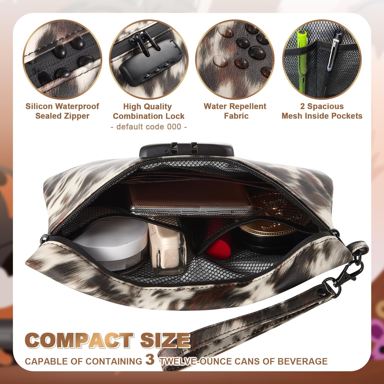 MAICHENG Storage Bag with Combination Lock, Carbon 11 x 7.5 inches, Dark Cow